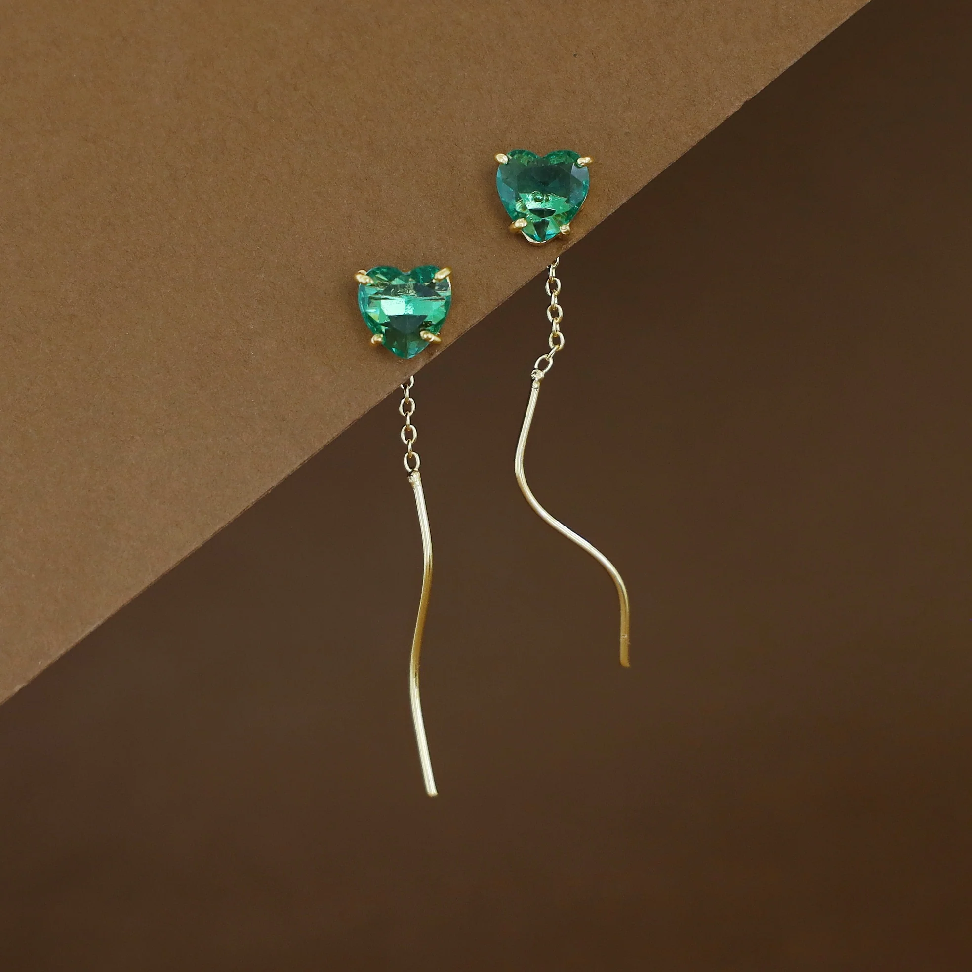 Sahana Golden Claw Heart Glossy Needle And Thread Earring - Image 3