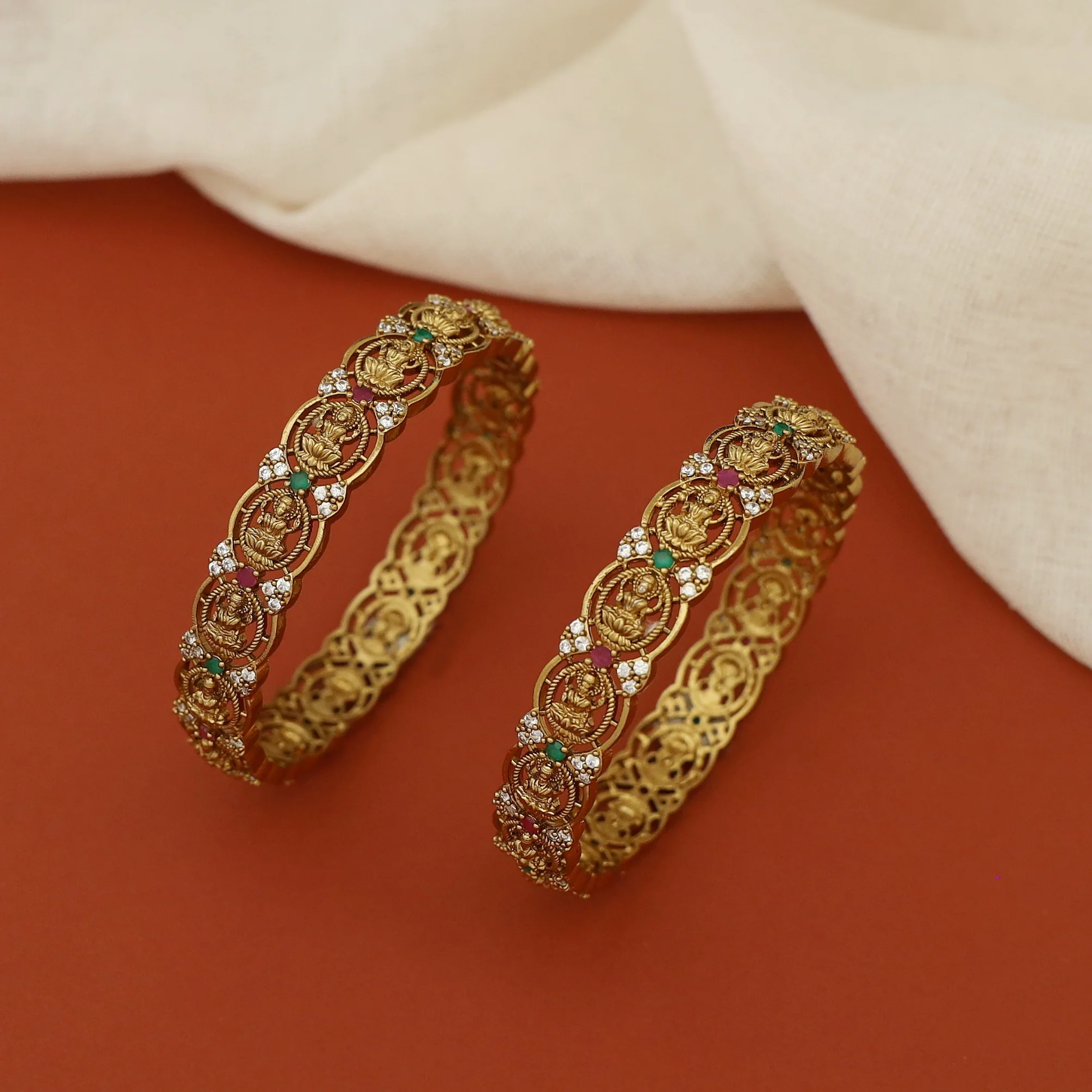 Saharsha Oval Lekshmi AD Stone Bangle (Set Of 2) - Image 3