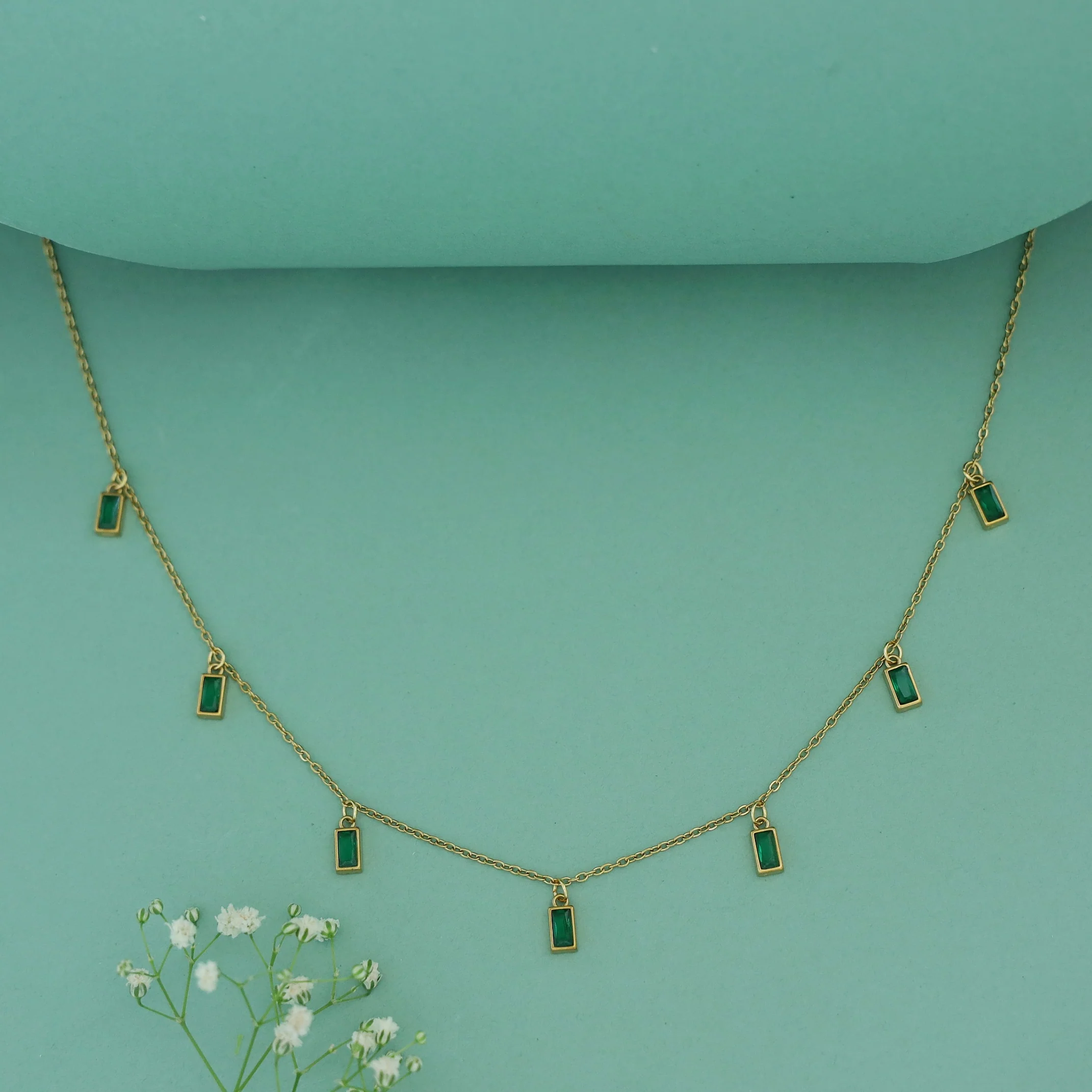 Saige Mini Rectangle Glossy Stone Neckpiece - Image 2