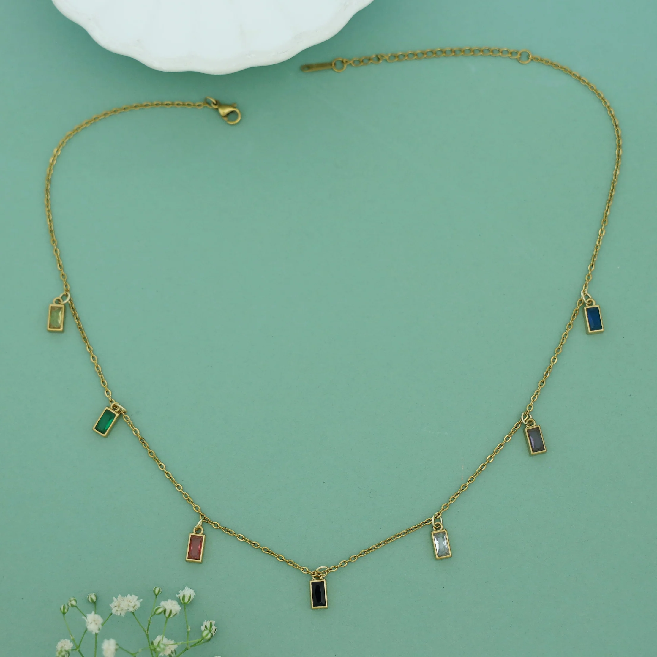 Saige Mini Rectangle Glossy Stone Neckpiece - Image 4
