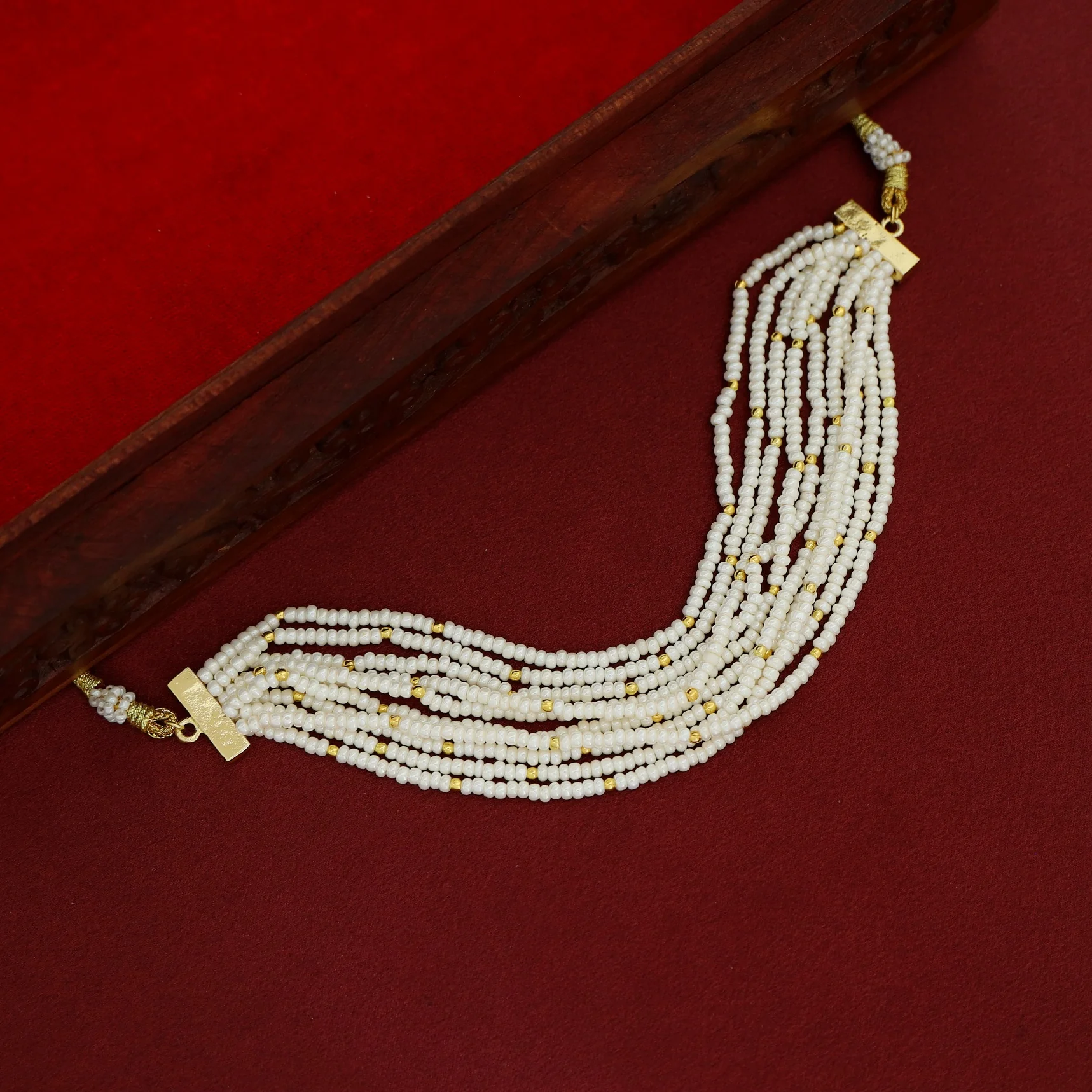 Sajani Golden Multi Layered Pearl Choker - Image 2