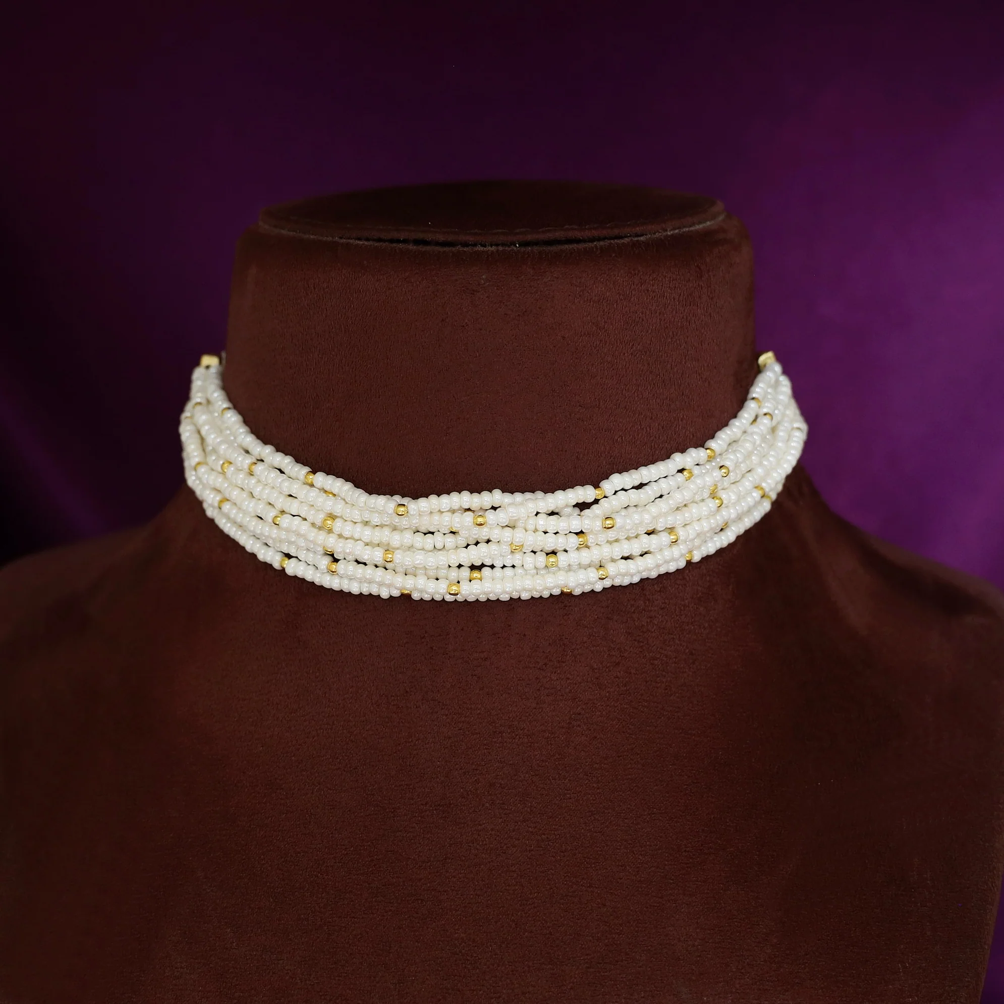 Sajani Golden Multi Layered Pearl Choker - Image 3