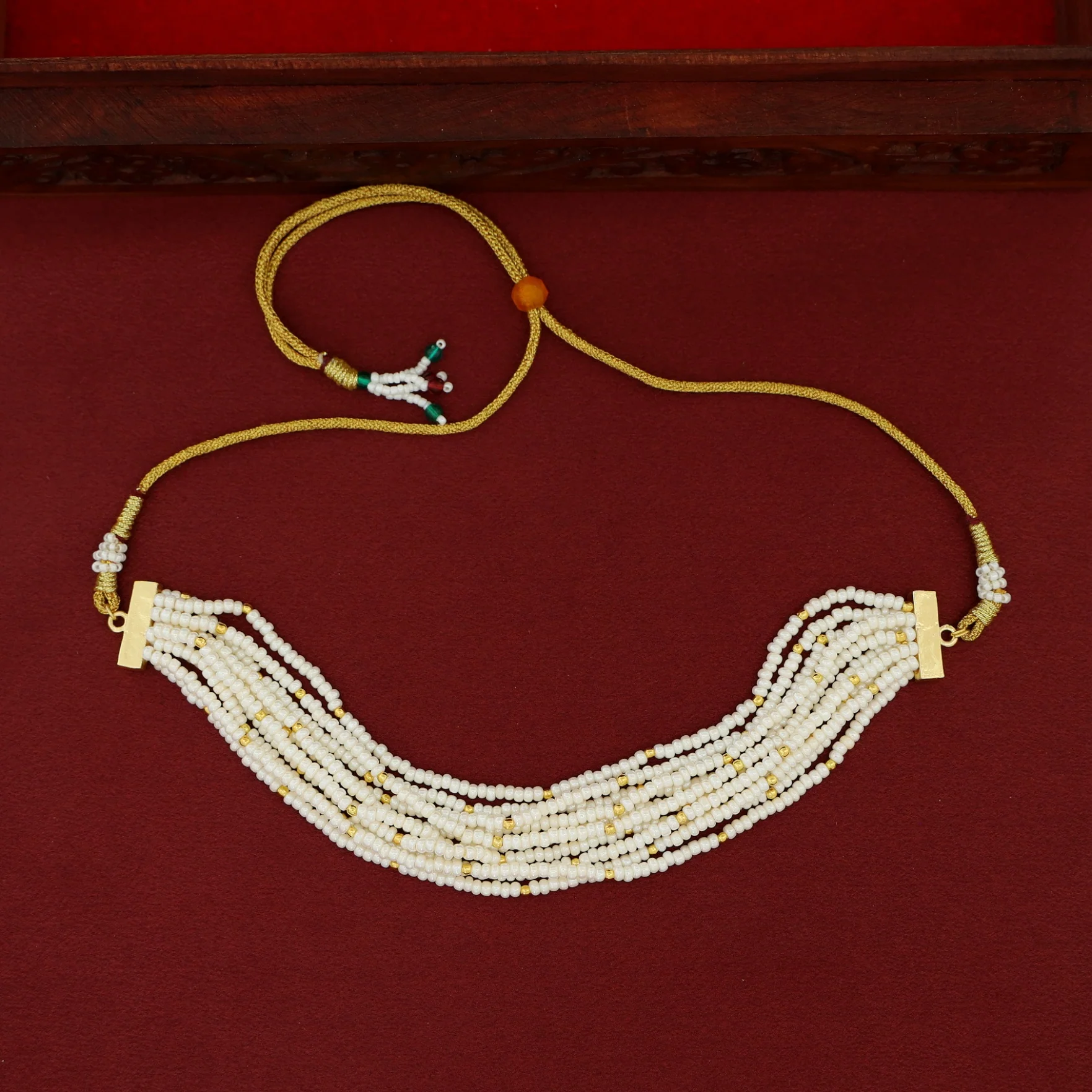 Sajani Golden Multi Layered Pearl Choker - Image 4