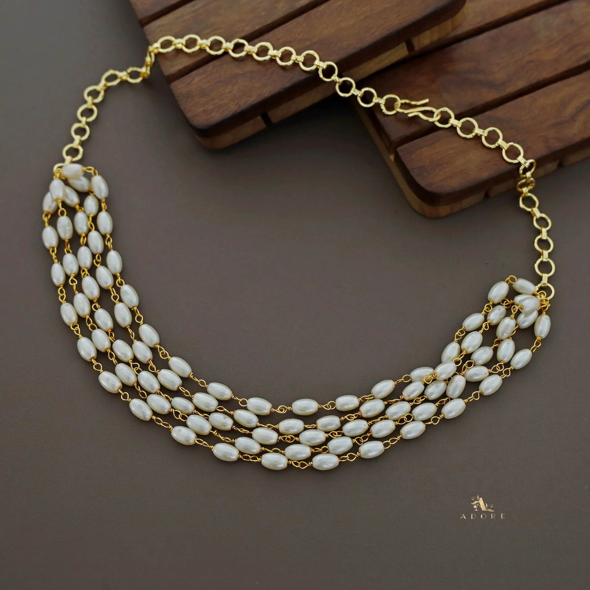 Salomi Golden 5 Layer Pearl Choker - Image 4
