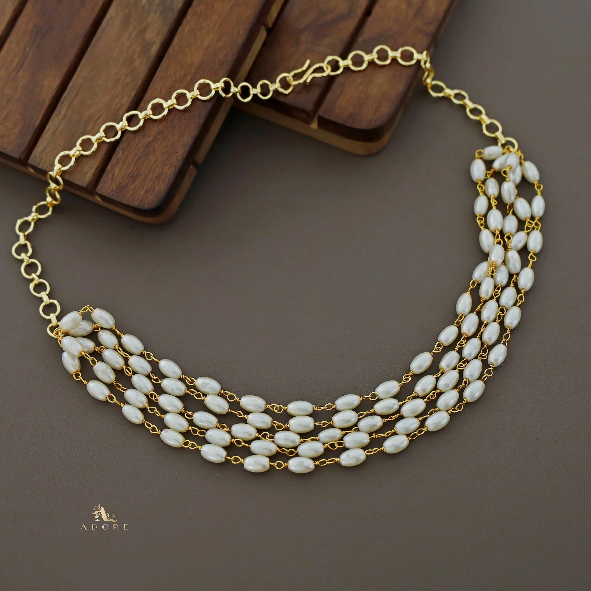 Salomi Golden 5 Layer Pearl Choker - Image 5
