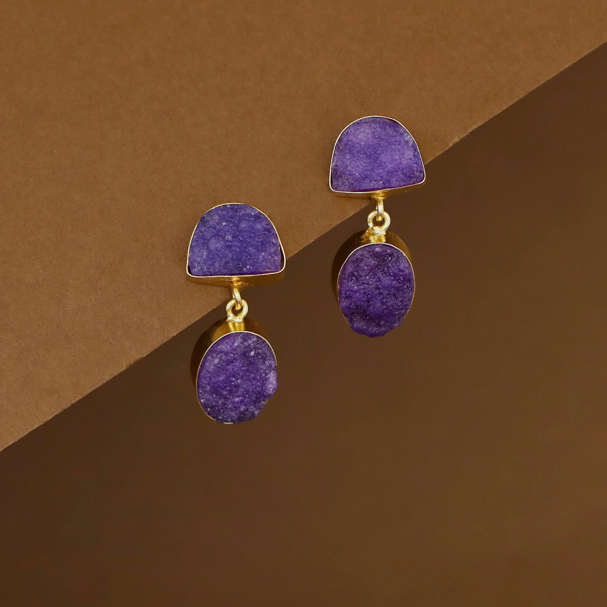 Salona Dual Druzy Stone Earring - Image 10