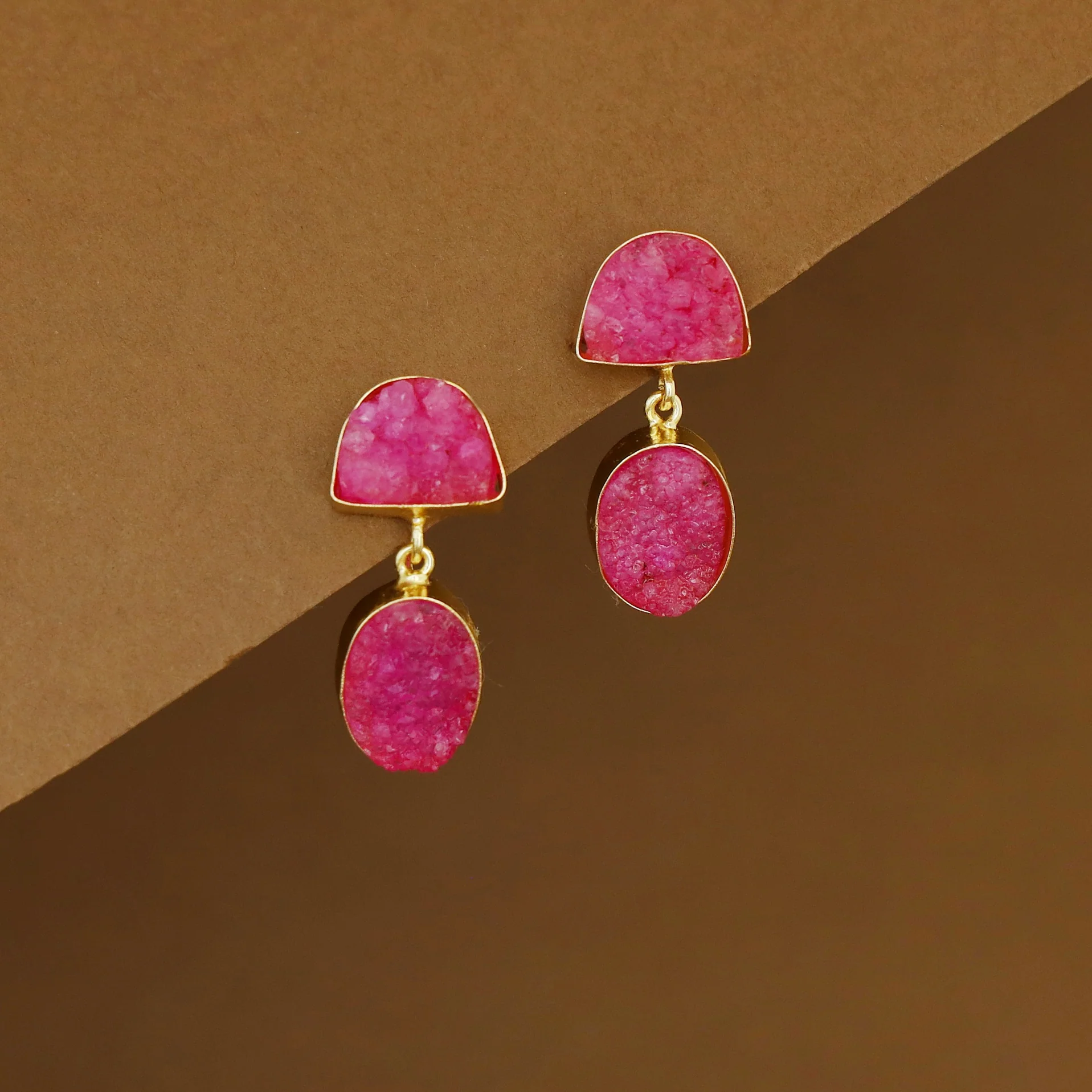 Salona Dual Druzy Stone Earring - Image 4