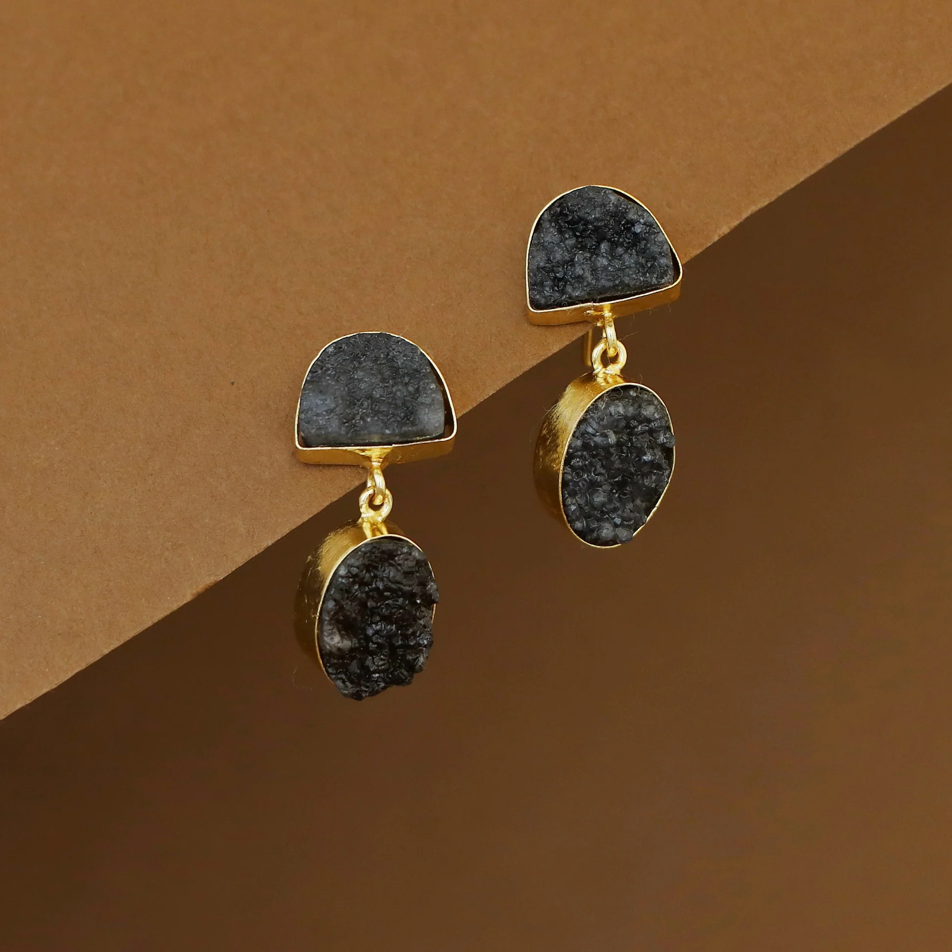 Salona Dual Druzy Stone Earring - Image 6