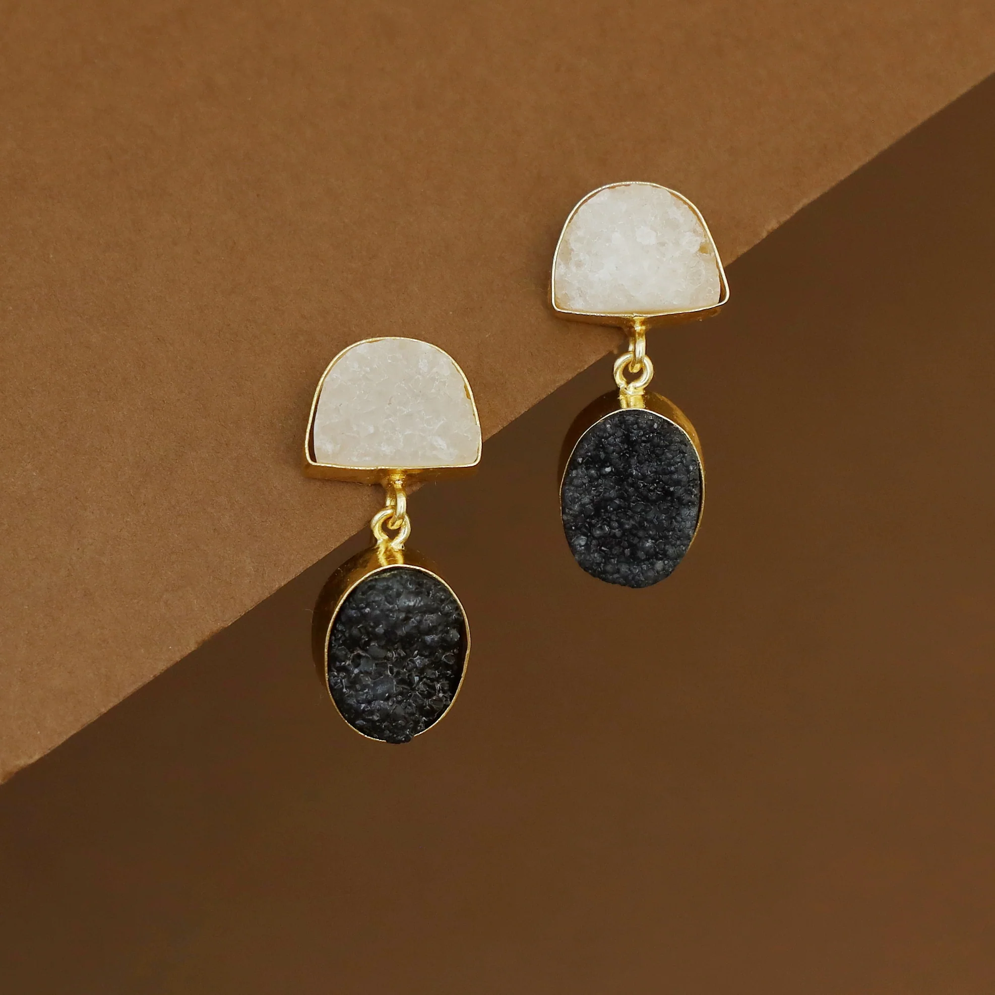 Salona Dual Druzy Stone Earring - Image 7