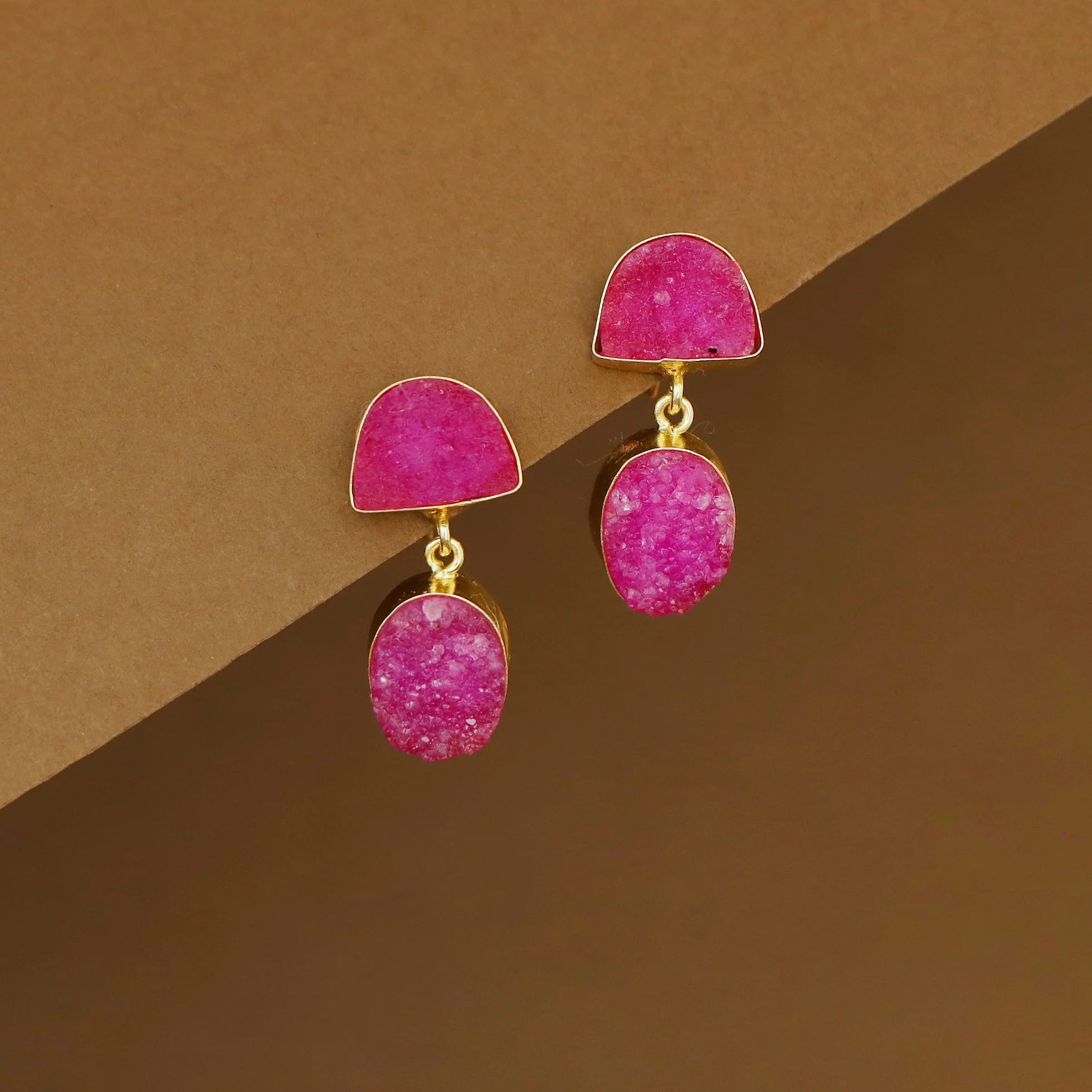 Salona Dual Druzy Stone Earring - Image 8