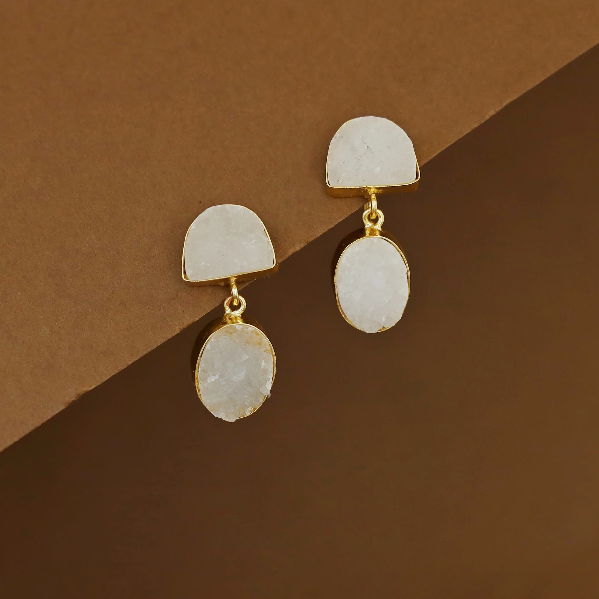 Salona Dual Druzy Stone Earring - Image 9