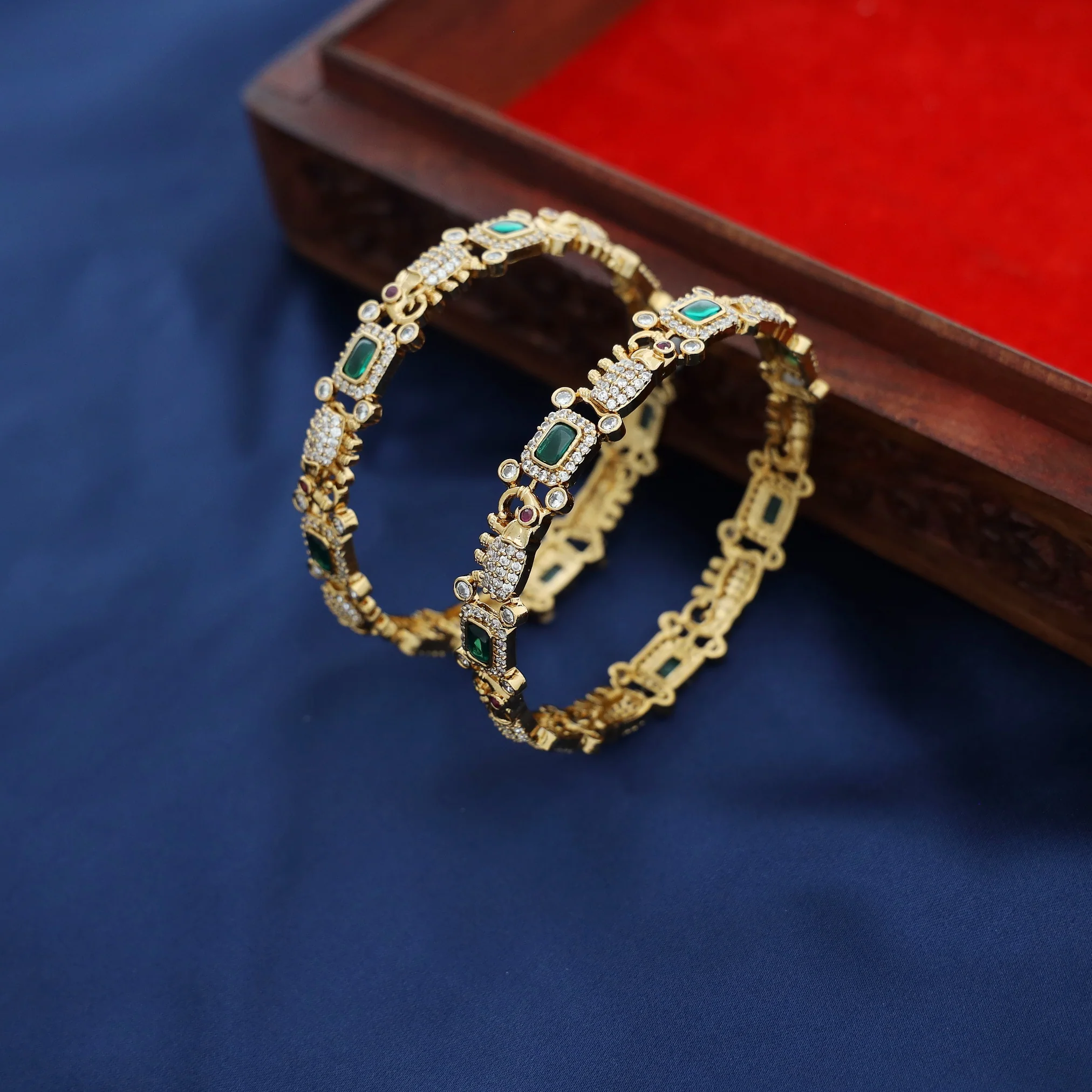 Samartha Airavath AD Stone Bangle (Set Of 2) - Image 2