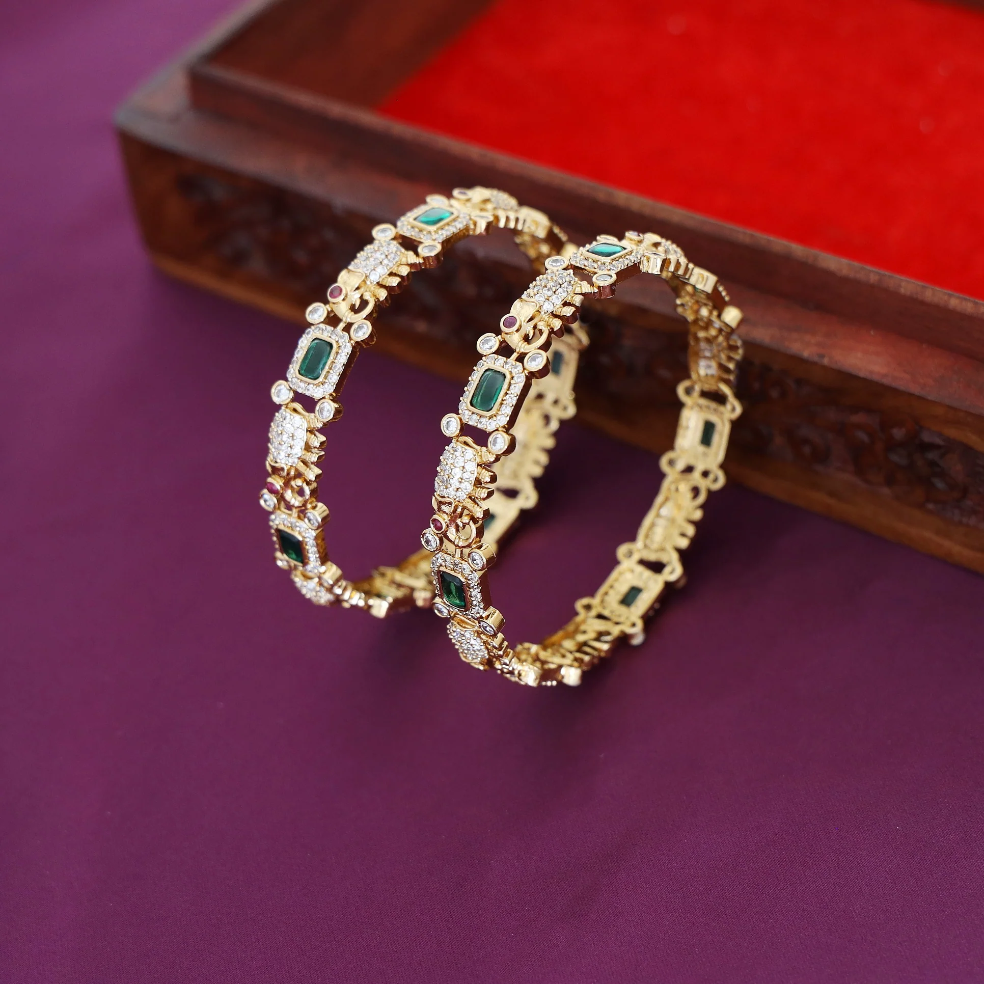 Samartha Airavath AD Stone Bangle (Set Of 2) - Image 3