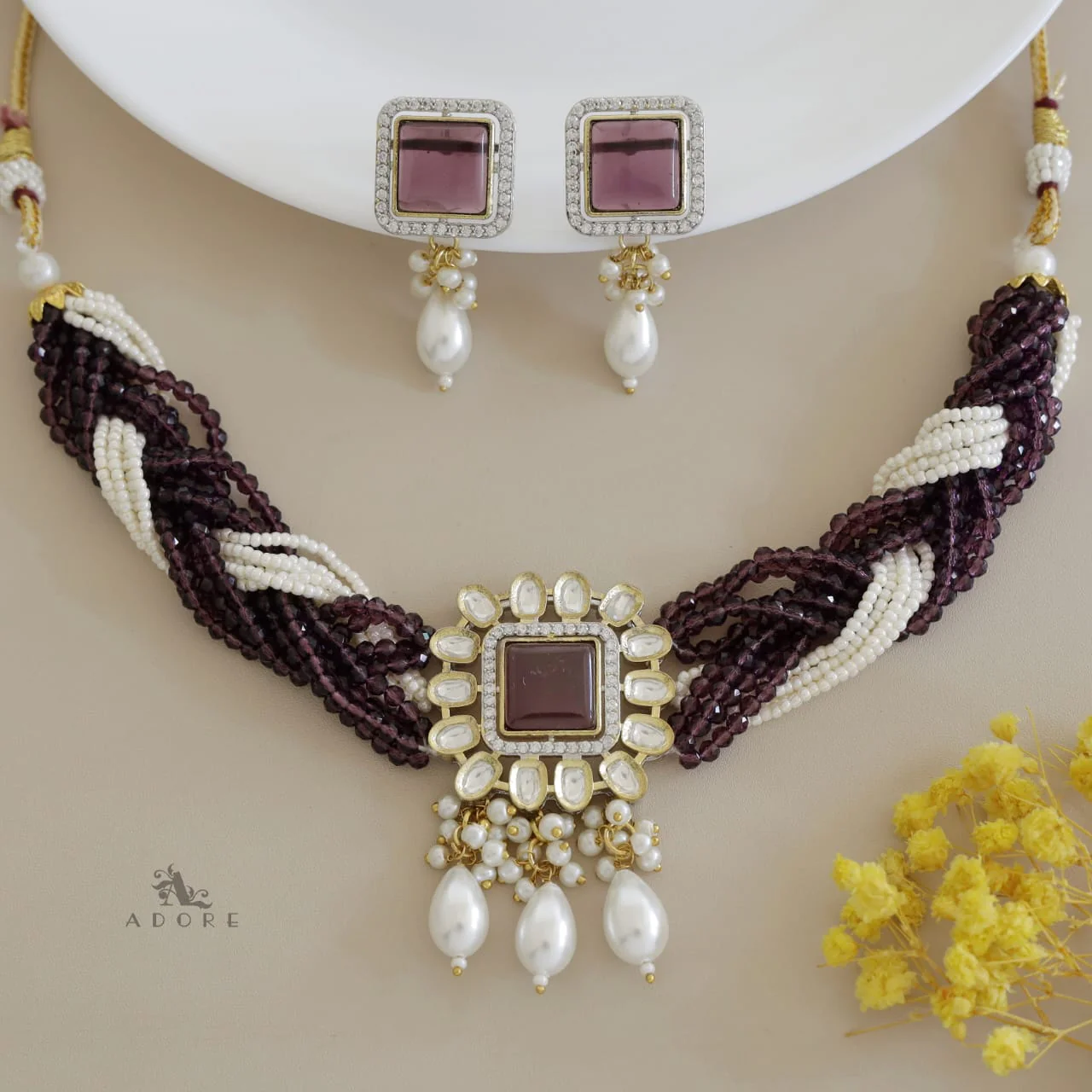Samhita Braided Kundan Choker With Earring - Image 12