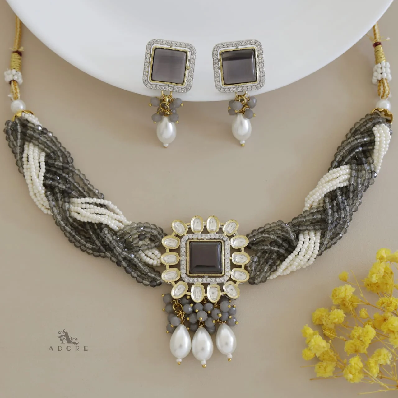 Samhita Braided Kundan Choker With Earring - Image 15