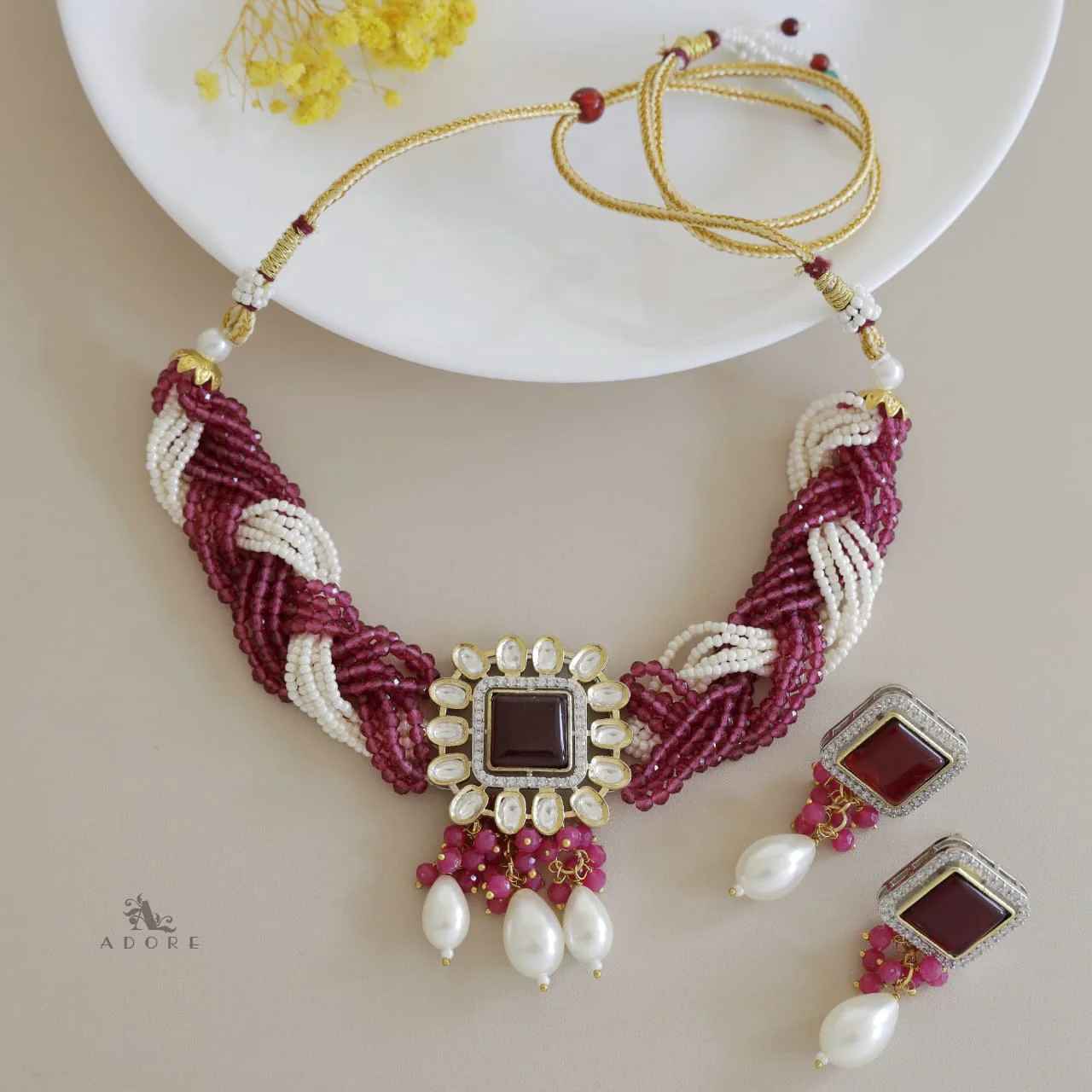 Samhita Braided Kundan Choker With Earring - Image 17