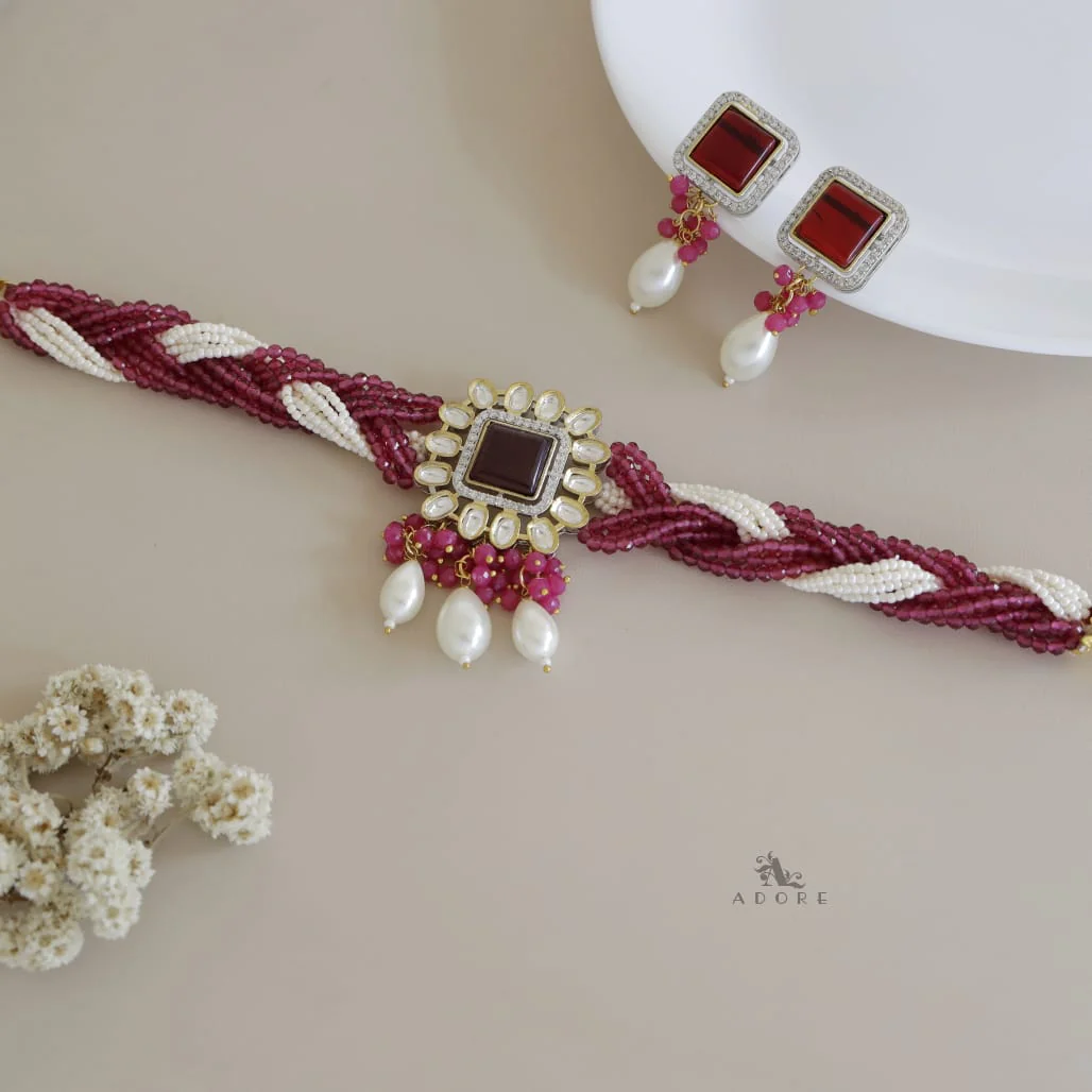 Samhita Braided Kundan Choker With Earring - Image 18