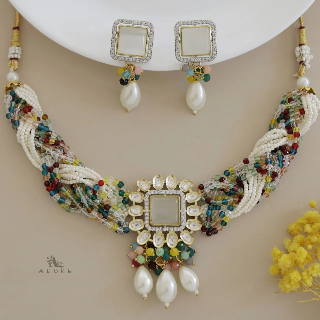 Samhita Braided Kundan Choker With Earring - Image 4