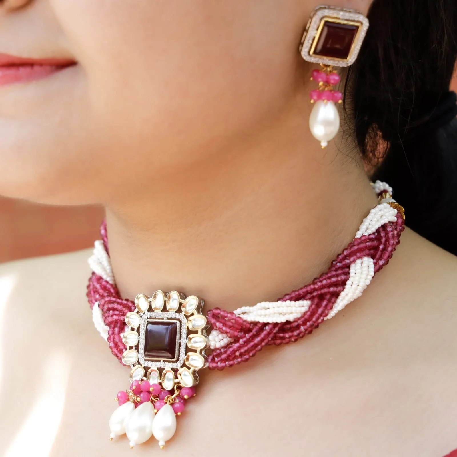 Samhita Braided Kundan Choker With Earring - Image 8