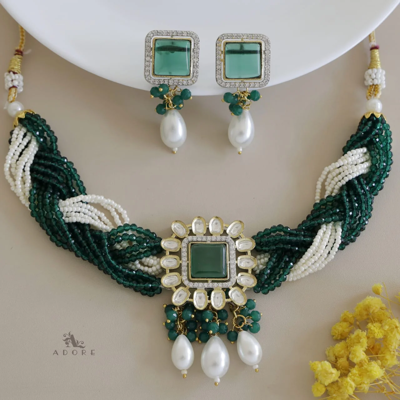 Samhita Braided Kundan Choker With Earring - Image 9