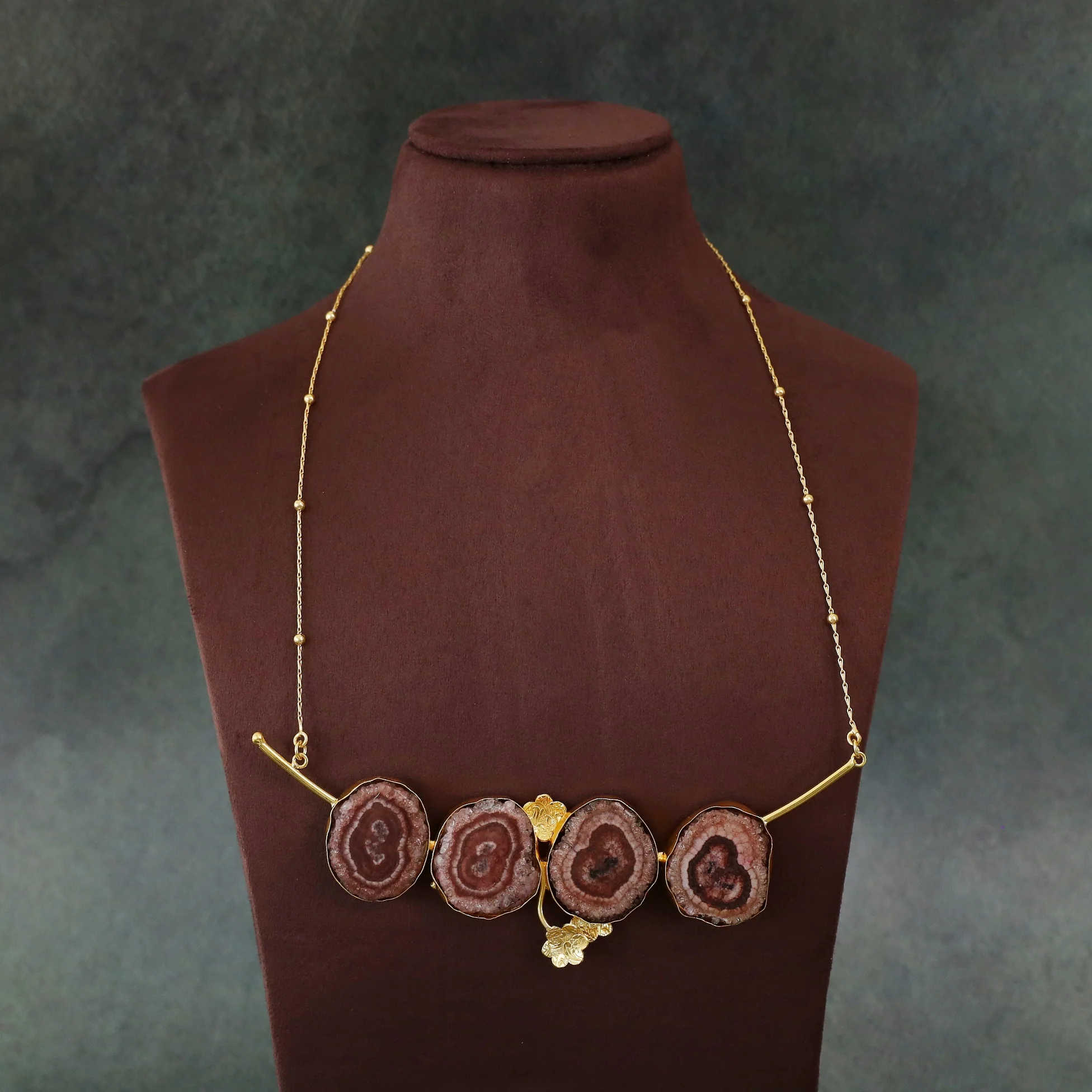 Samira Solar Agate Golden Ball Floral Branch Long Neckpiece - Image 2