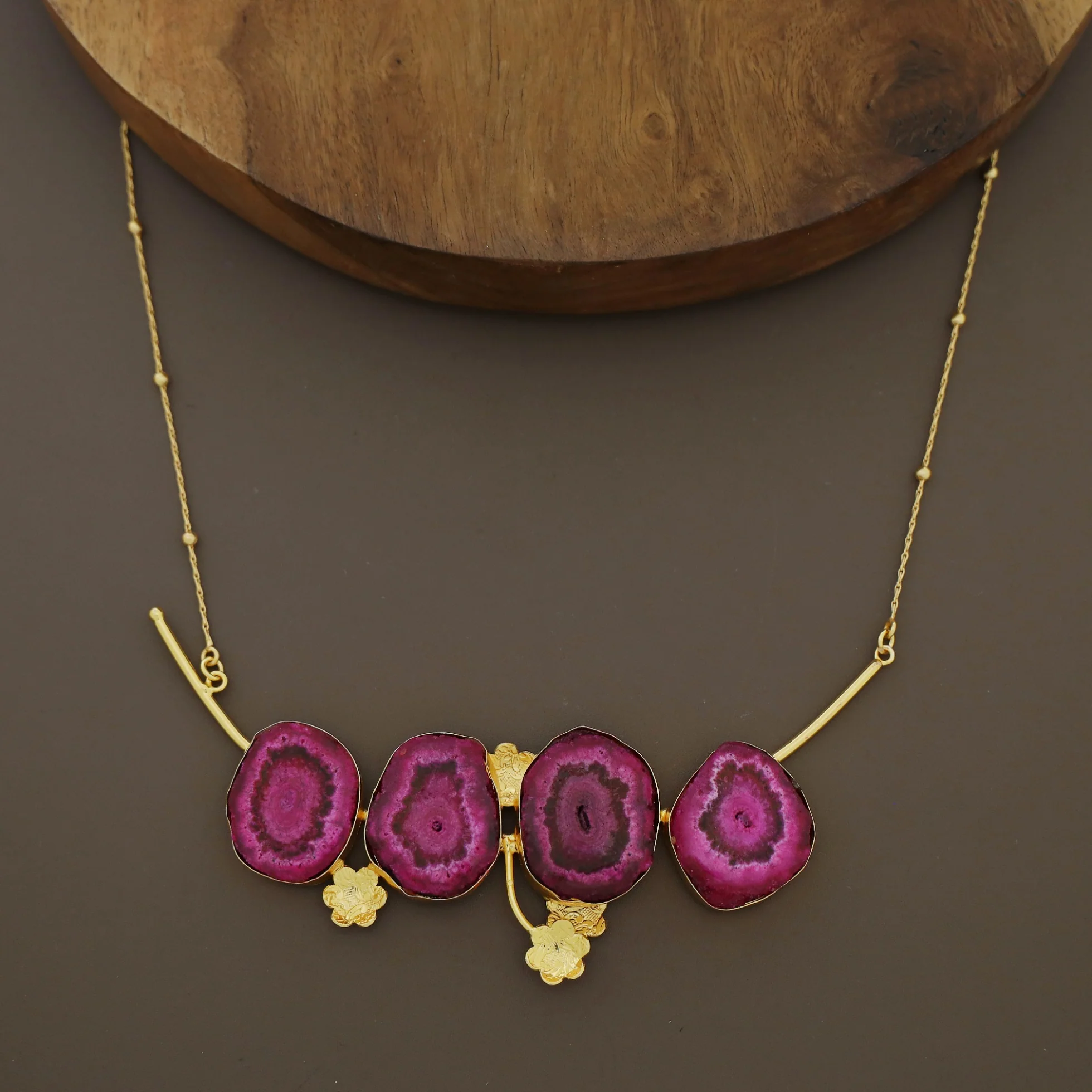 Samira Solar Agate Golden Ball Floral Branch Long Neckpiece - Image 3