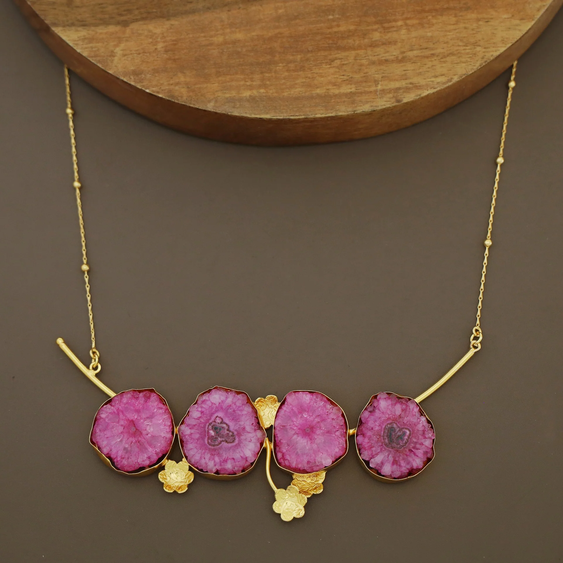 Samira Solar Agate Golden Ball Floral Branch Long Neckpiece - Image 4