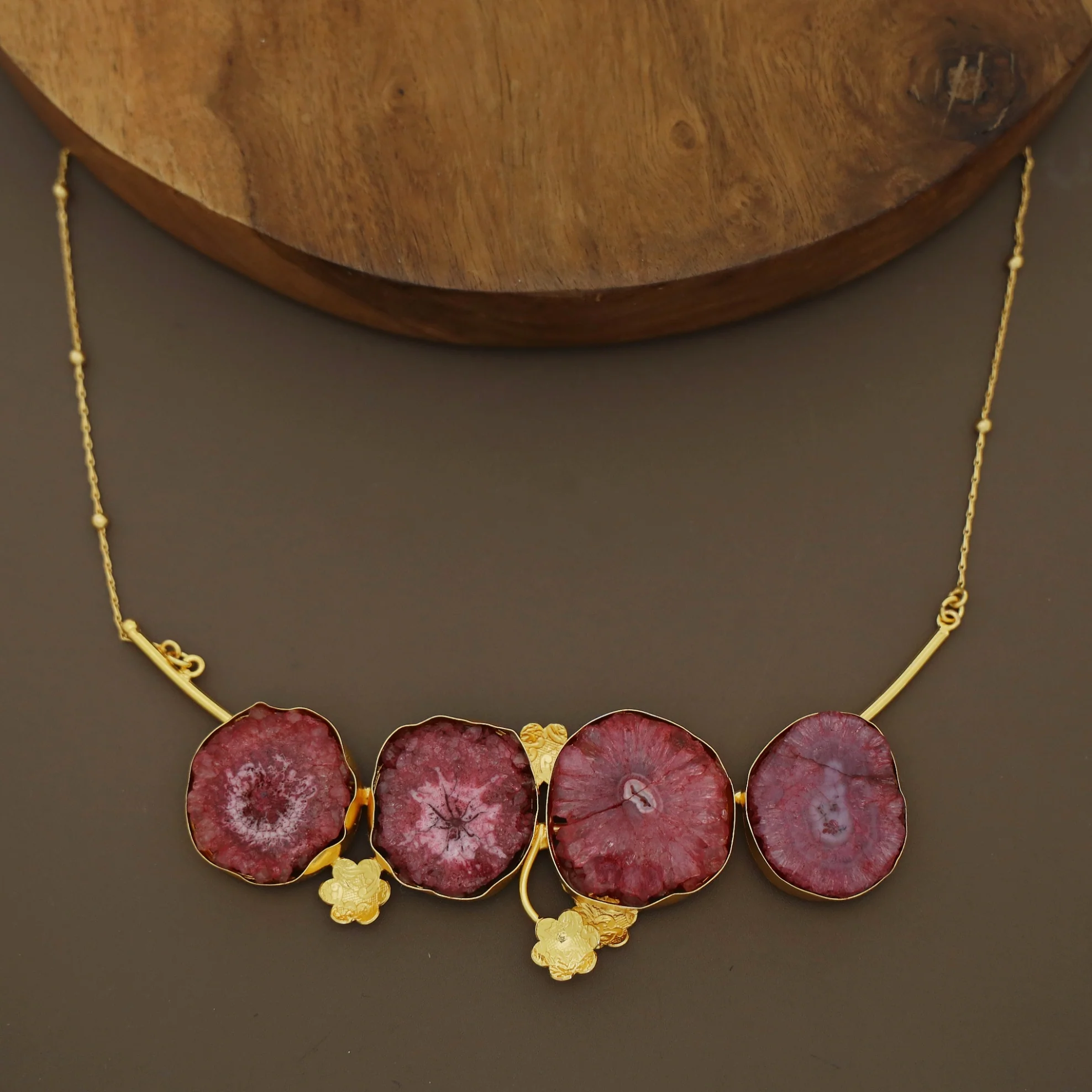 Samira Solar Agate Golden Ball Floral Branch Long Neckpiece - Image 5