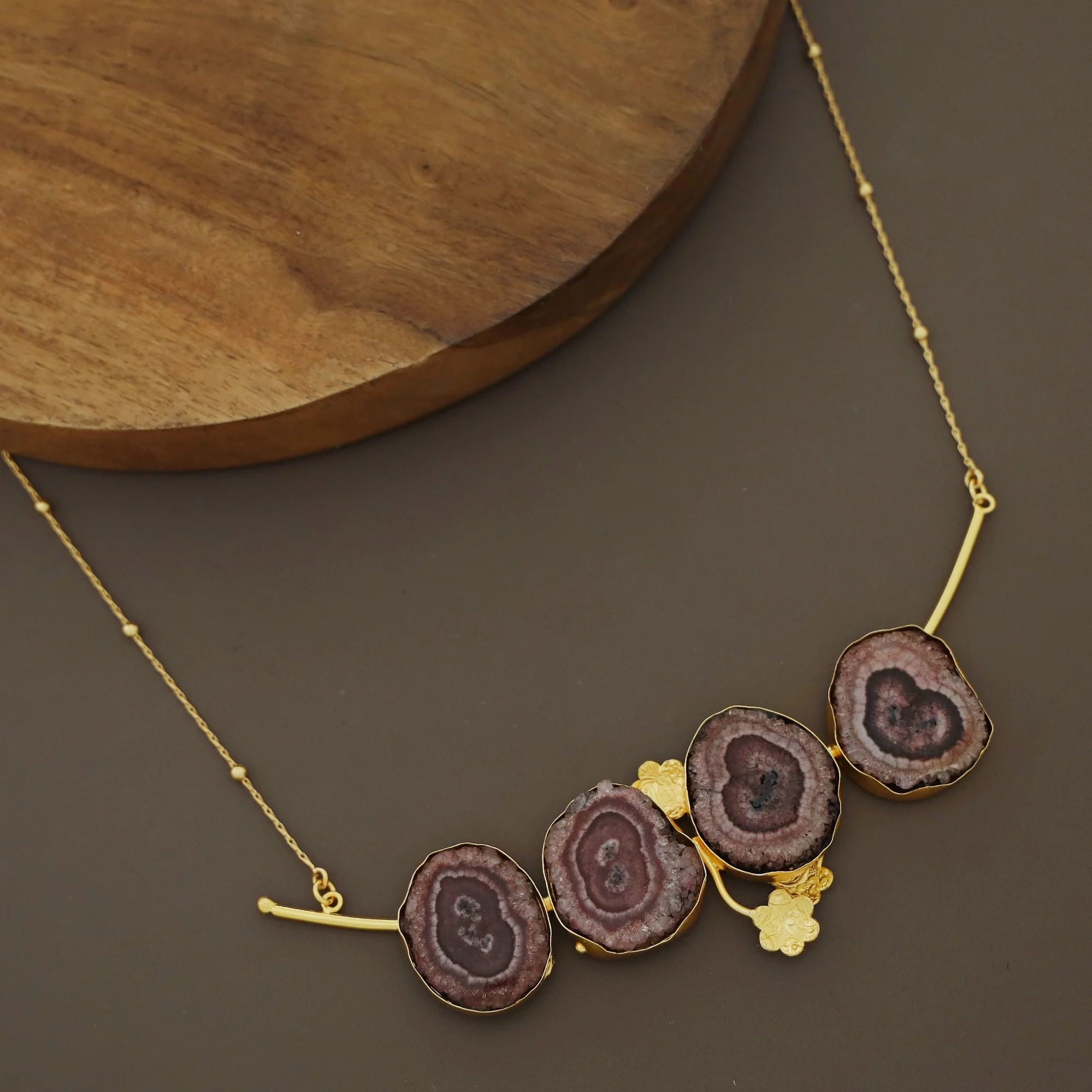 Samira Solar Agate Golden Ball Floral Branch Long Neckpiece - Image 6