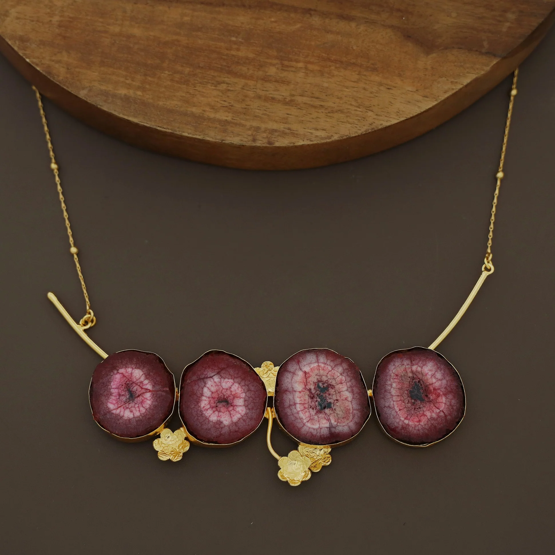 Samira Solar Agate Golden Ball Floral Branch Long Neckpiece - Image 7