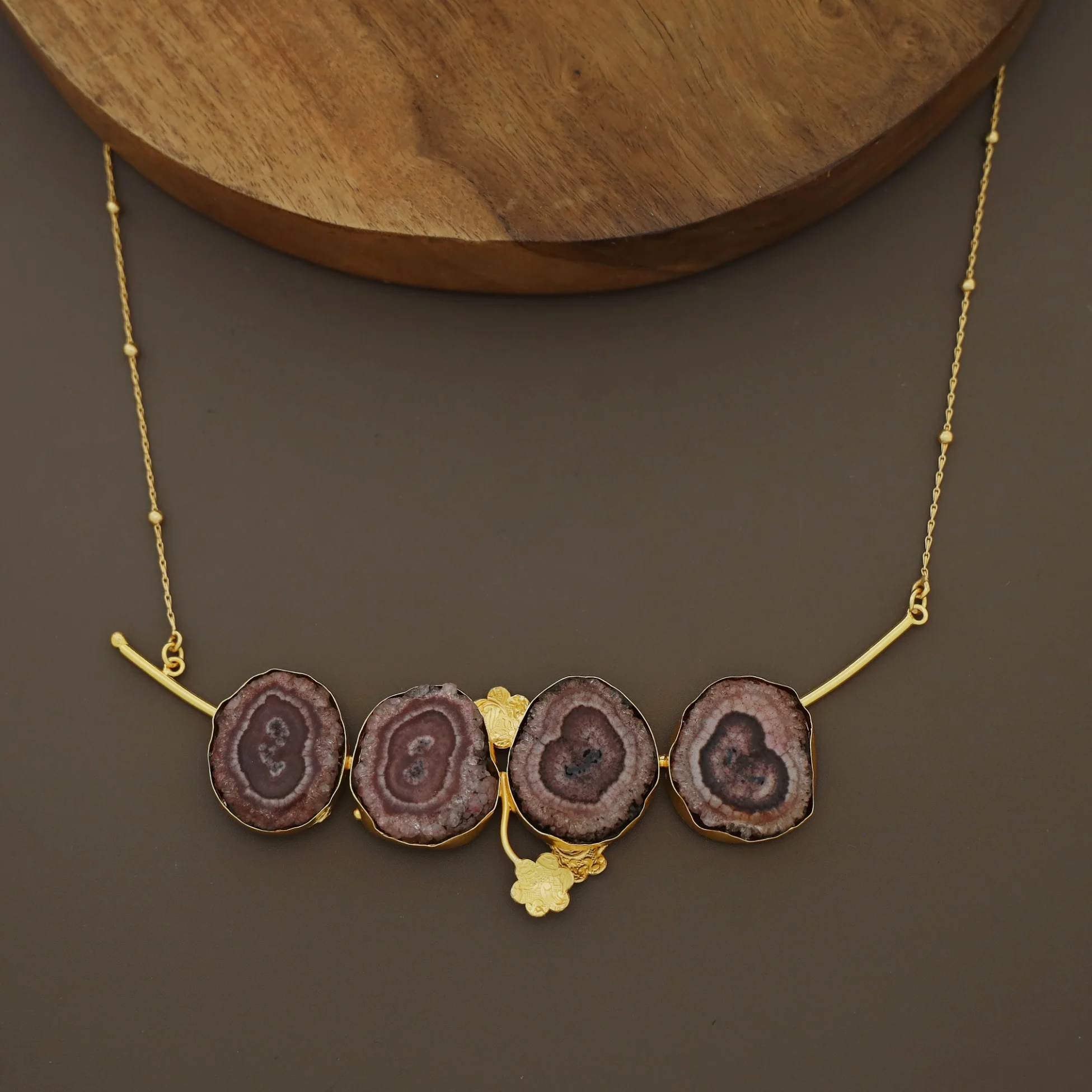 Samira Solar Agate Golden Ball Floral Branch Long Neckpiece - Image 8