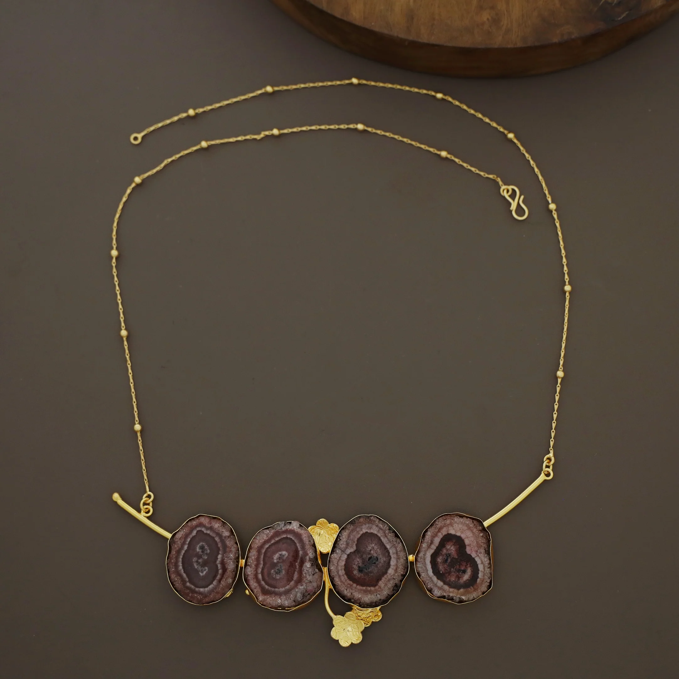 Samira Solar Agate Golden Ball Floral Branch Long Neckpiece - Image 9