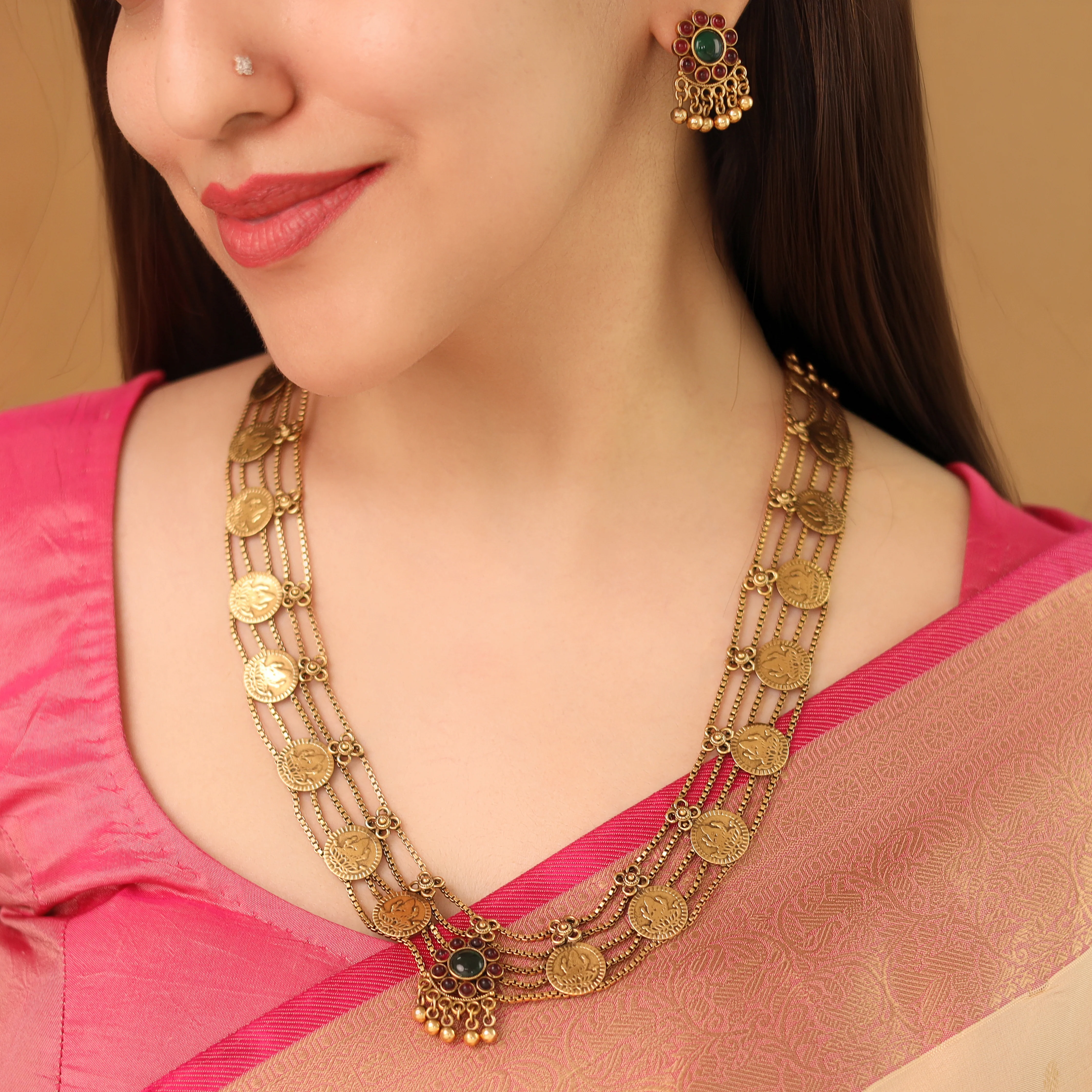 Sanchita Samudra 5 Layer Kashi Floral Long Neckpiece With Earring - Image 2