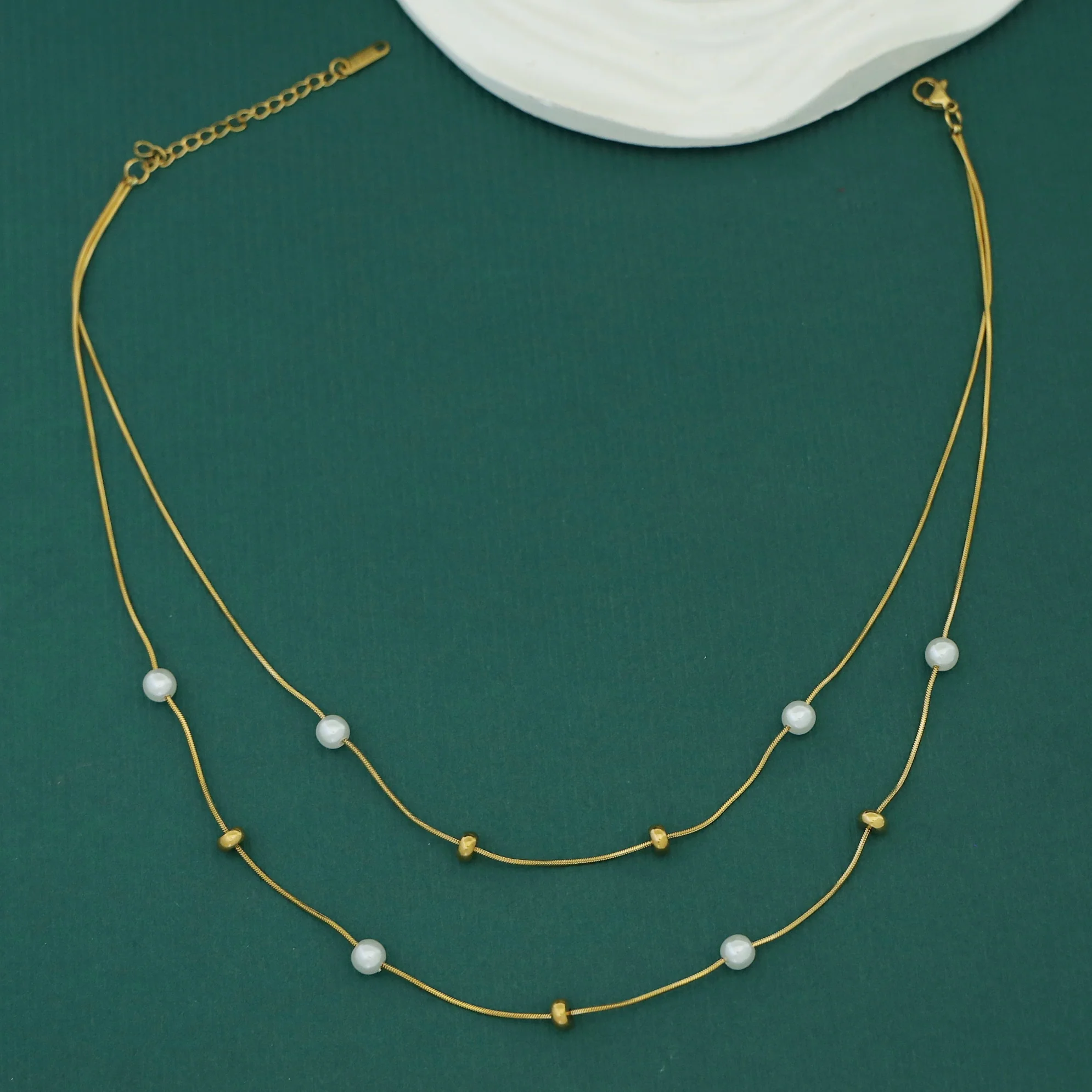 Sandy Golden Beaded Pearl 2 Layer Neckpiece - Image 4