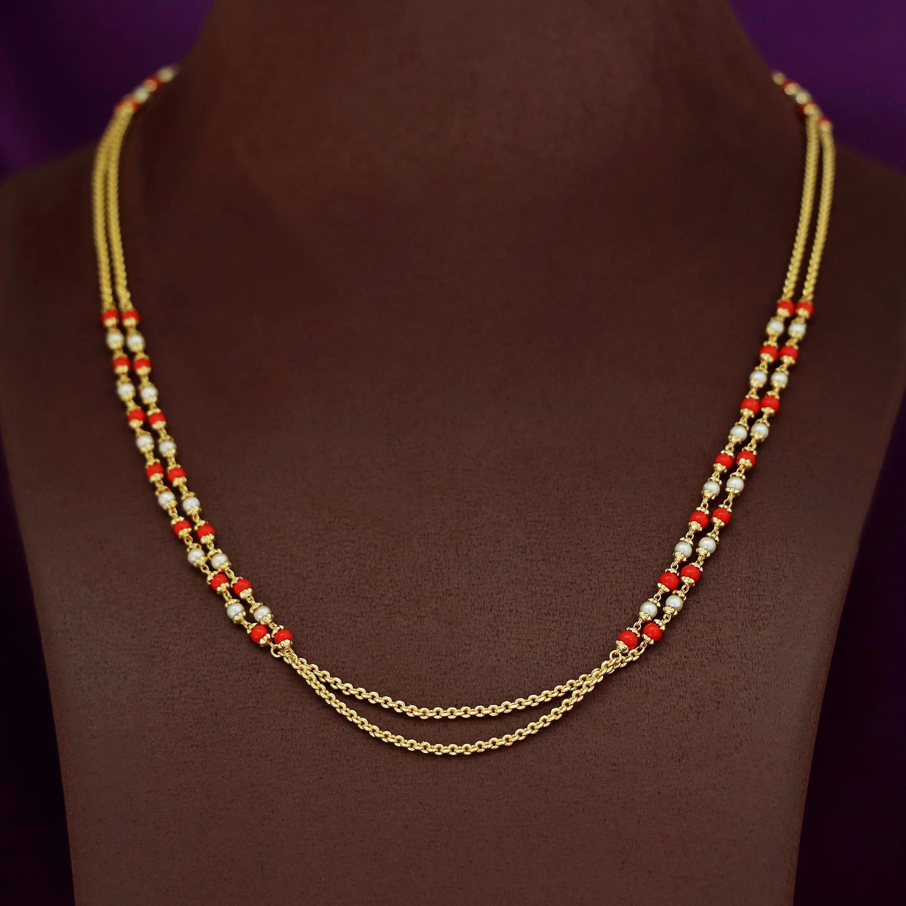 Sanika Golden 2 Layer Beaded Neckpiece - Image 4