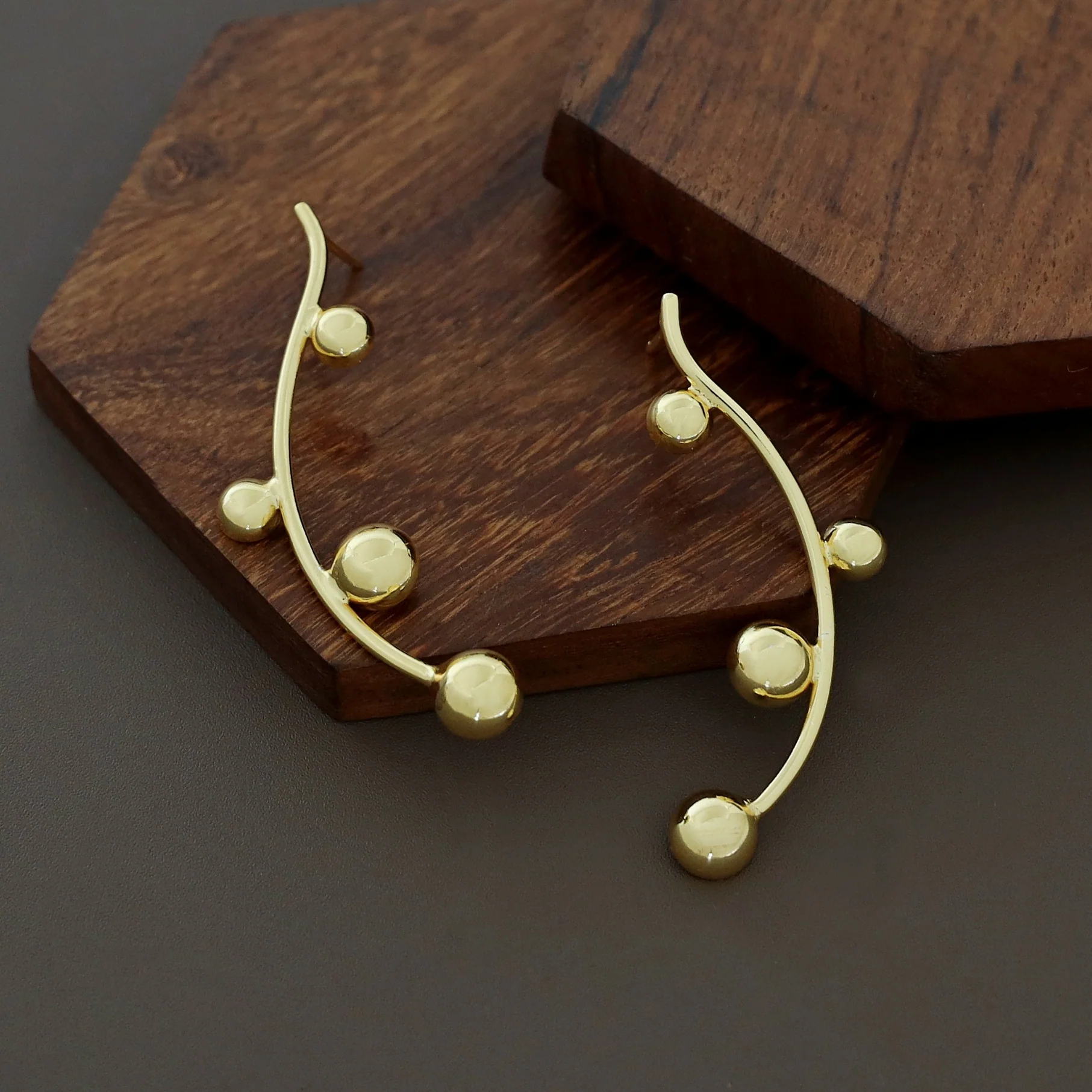 Sanwitha Golden Curvy Half Ball Earring - Image 2