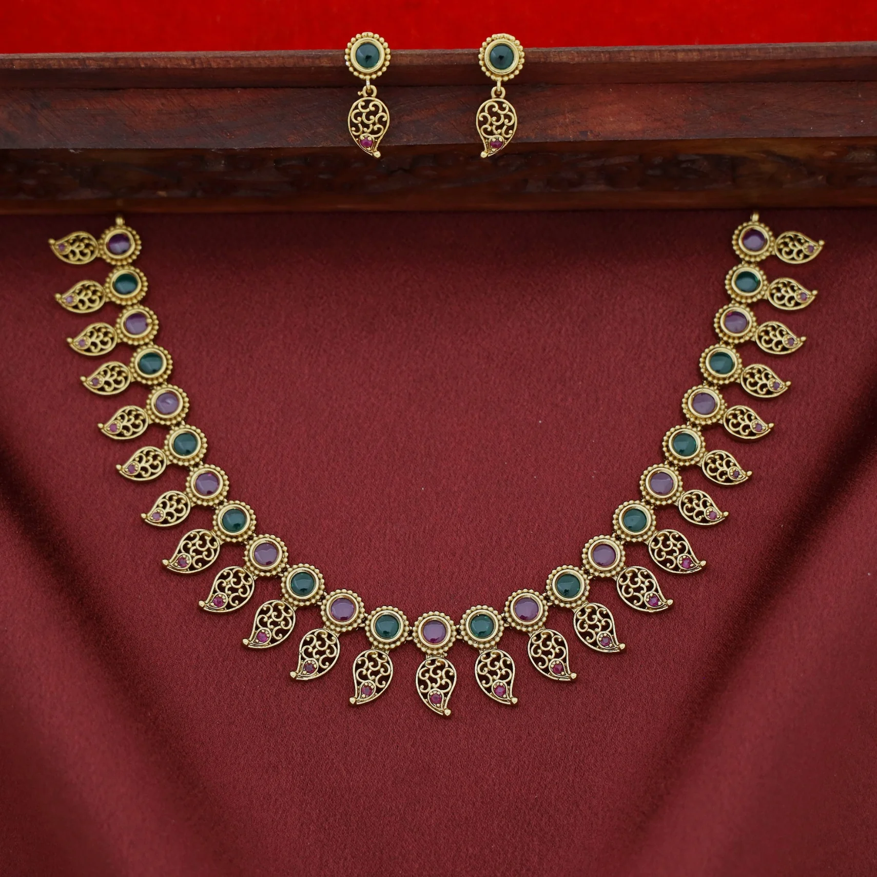 Sathvika Mango Short Neckpiece With Earring - Image 2