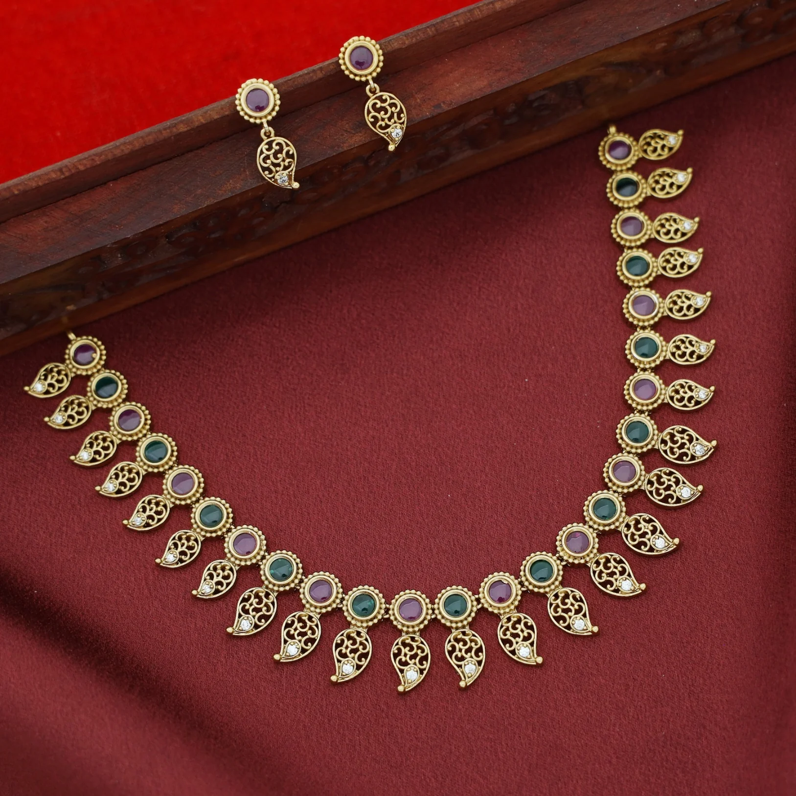 Sathvika Mango Short Neckpiece With Earring - Image 4