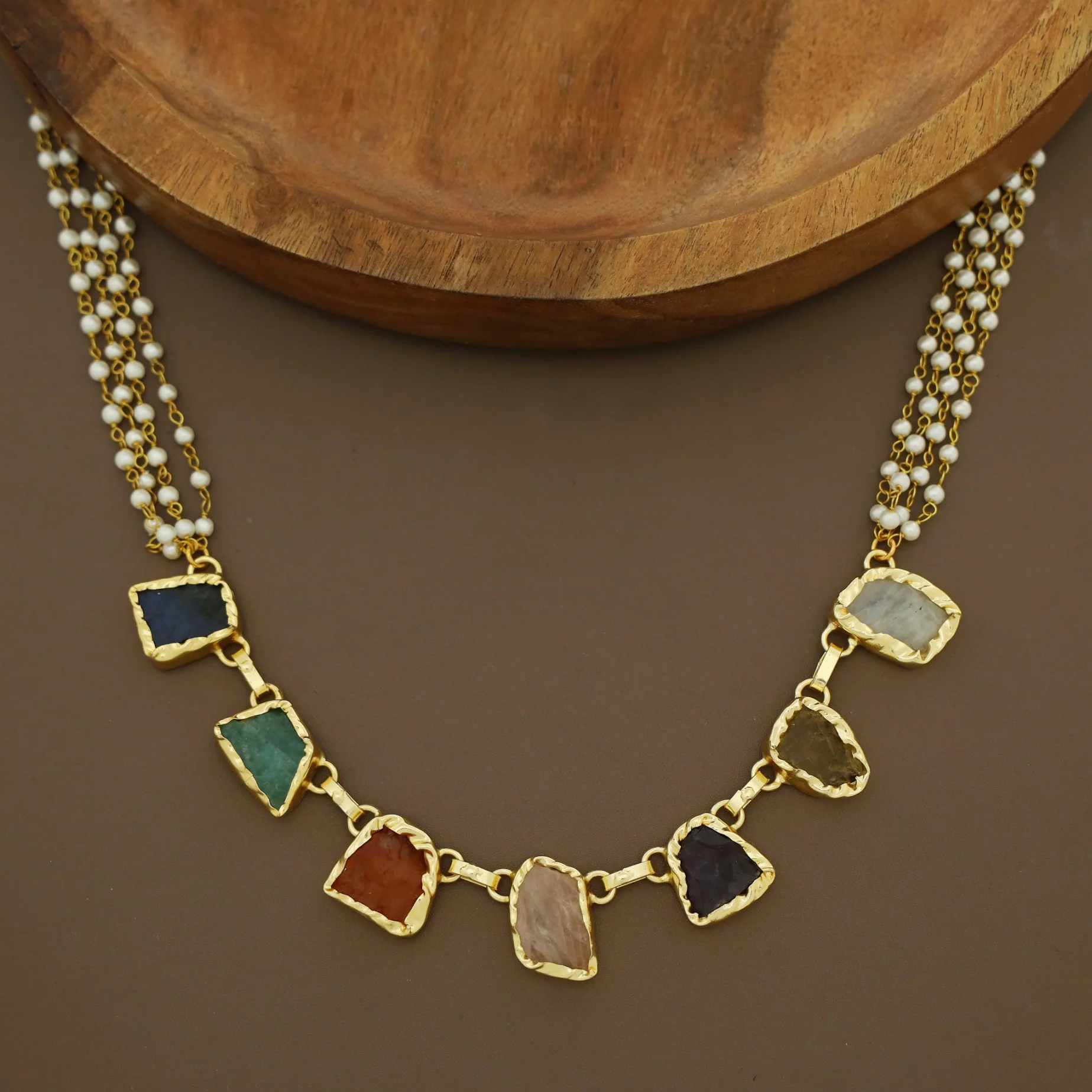 Savitha 4 Layer Carly Pearl Raw Stone Neckpiece - Image 2