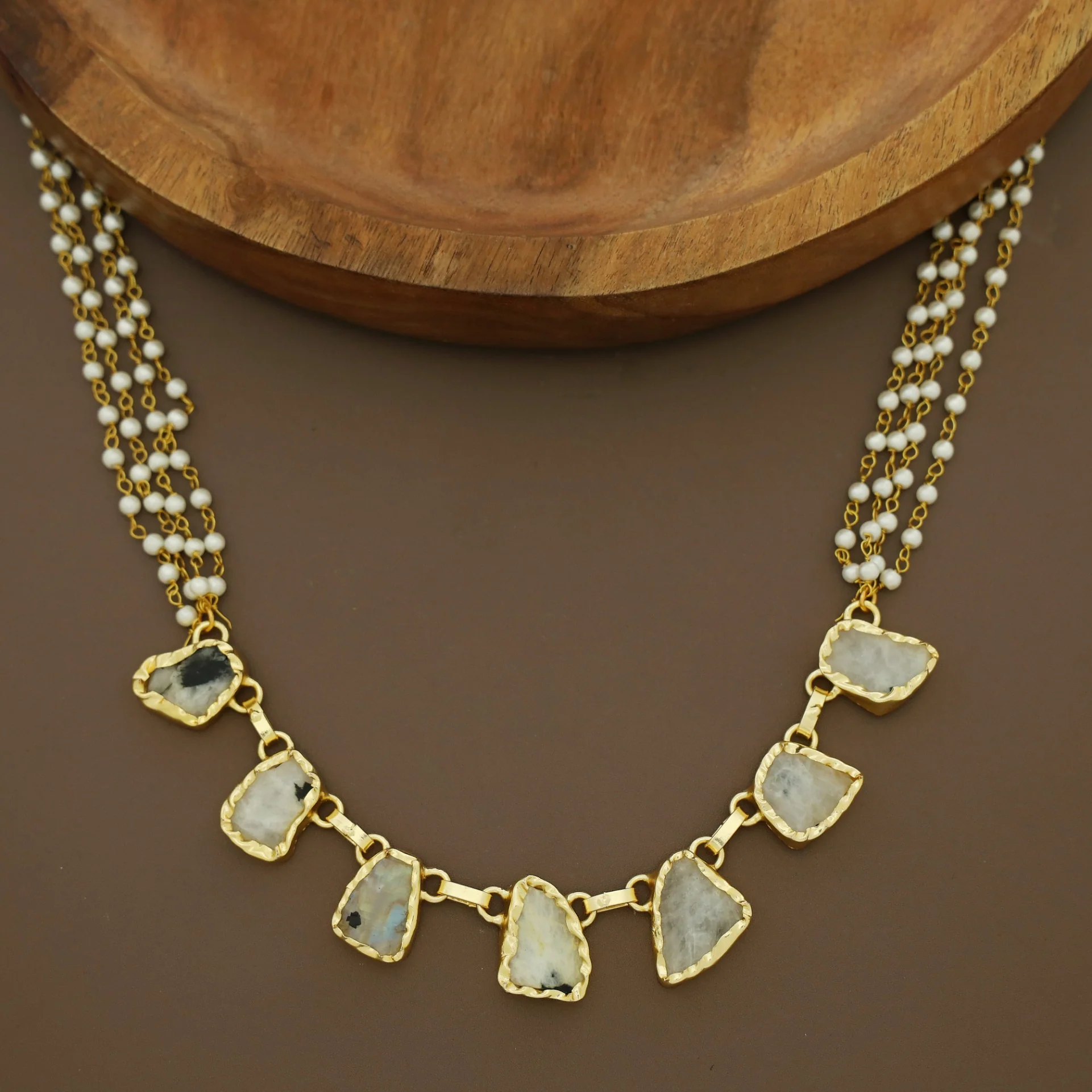 Savitha 4 Layer Carly Pearl Raw Stone Neckpiece - Image 3