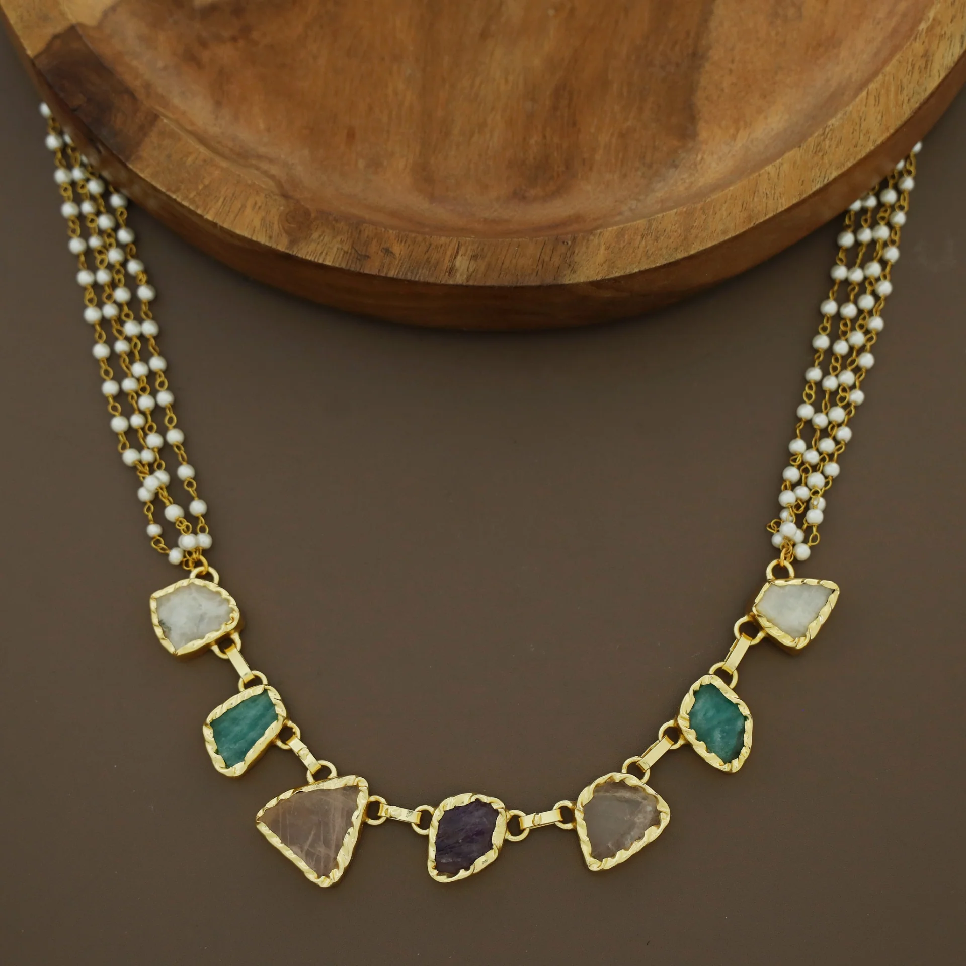Savitha 4 Layer Carly Pearl Raw Stone Neckpiece - Image 5