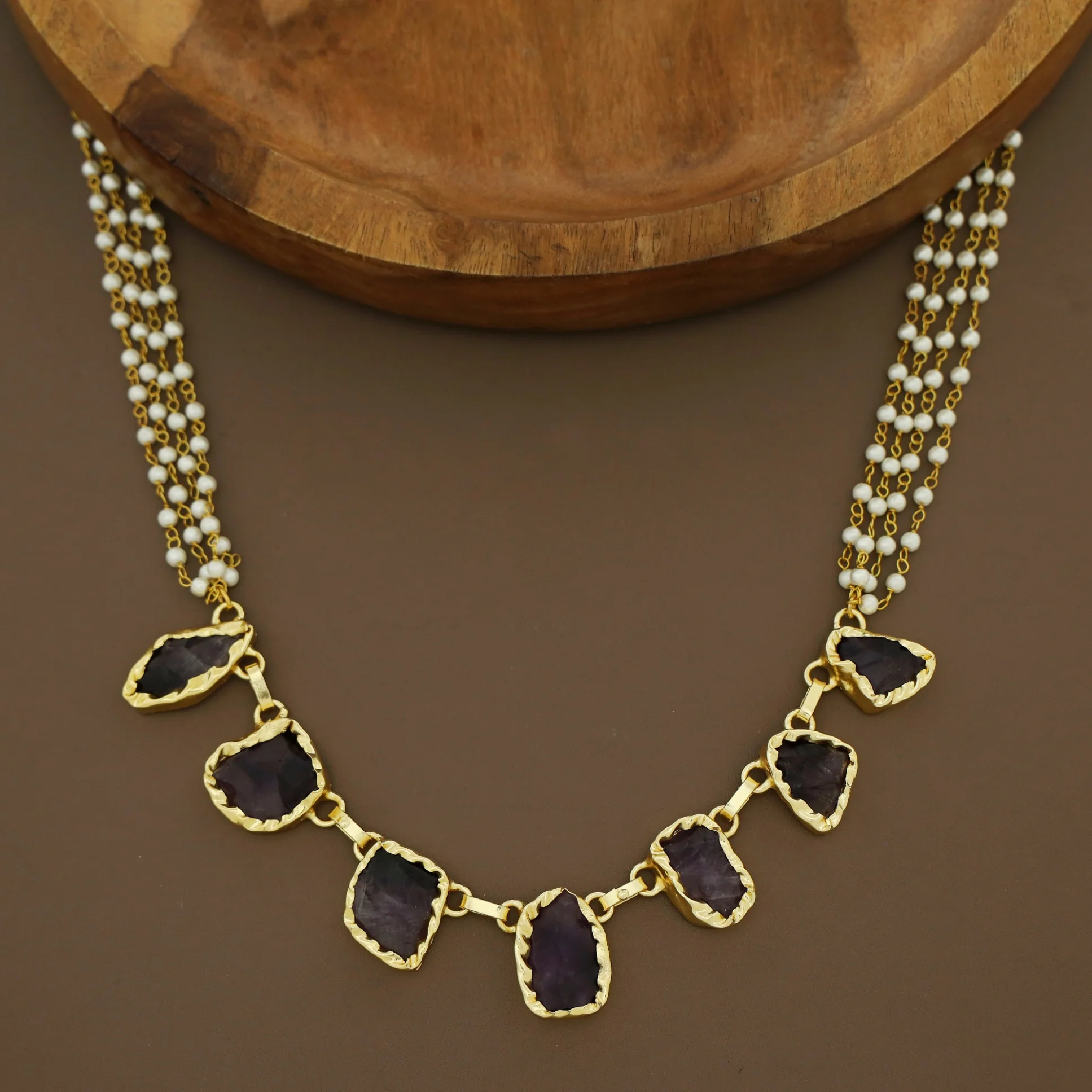 Savitha 4 Layer Carly Pearl Raw Stone Neckpiece - Image 6