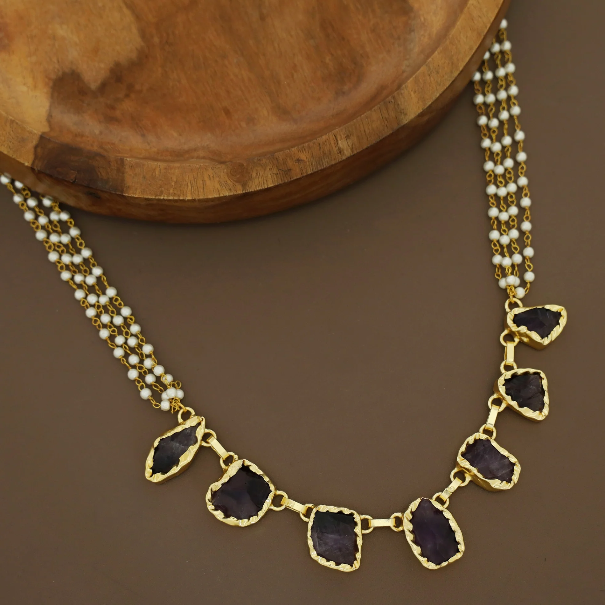 Savitha 4 Layer Carly Pearl Raw Stone Neckpiece - Image 7