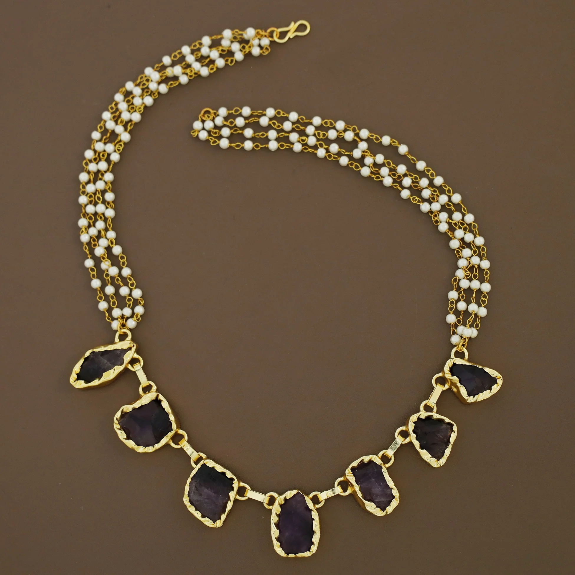 Savitha 4 Layer Carly Pearl Raw Stone Neckpiece - Image 8