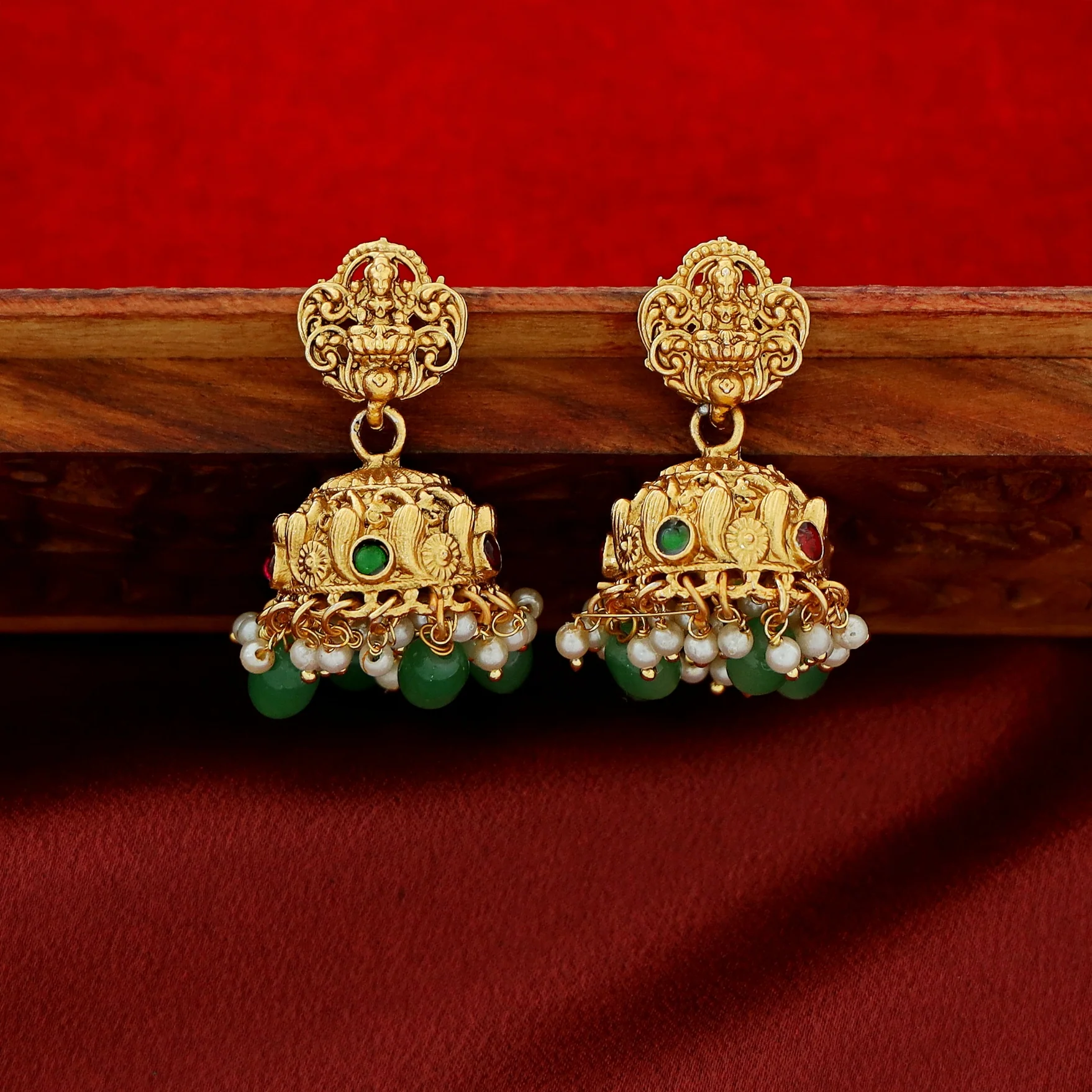 Savitri Devi Golden Stick Long Haram Neckpiece With Earring - Image 5
