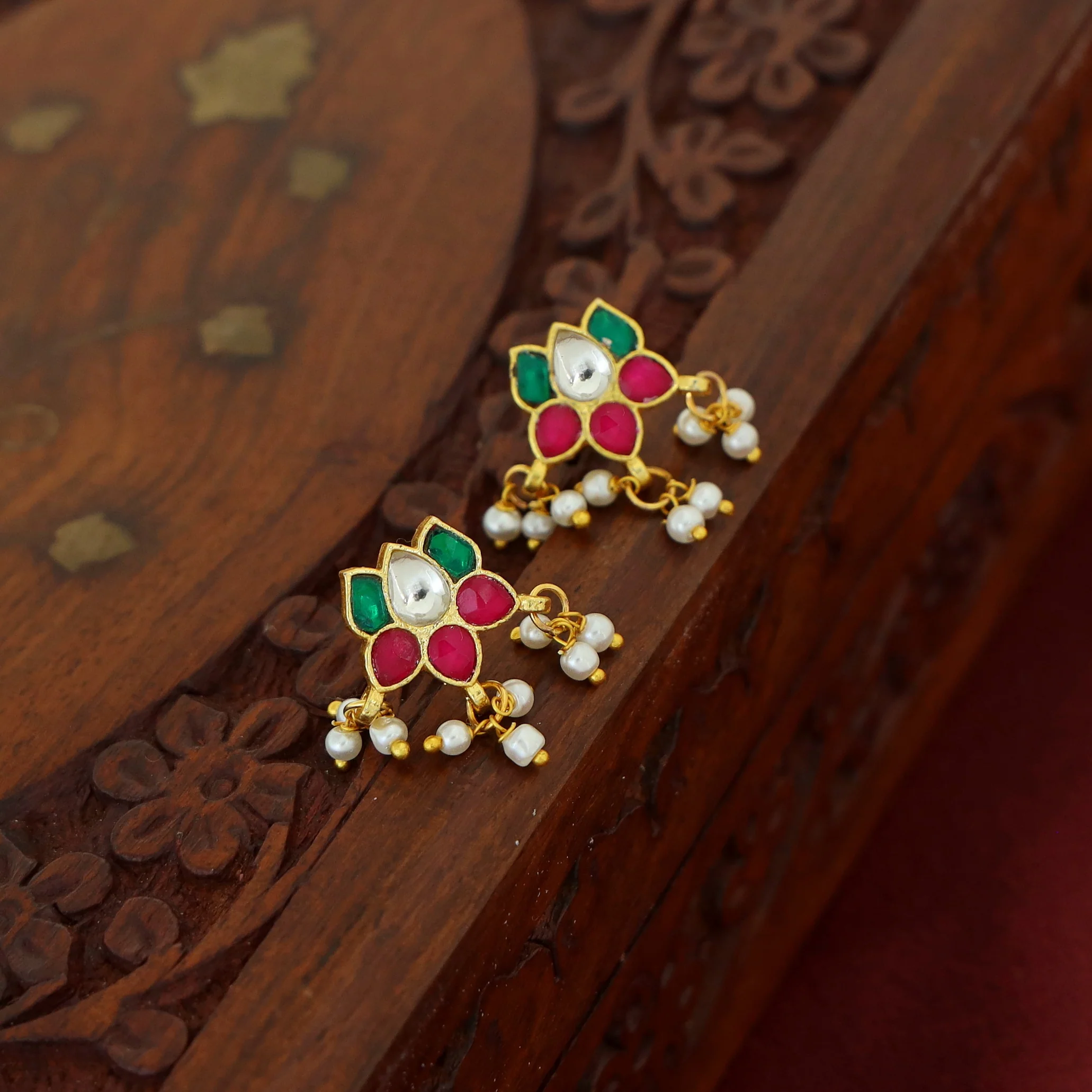 Savya Lotus Pearl Earring - Image 3