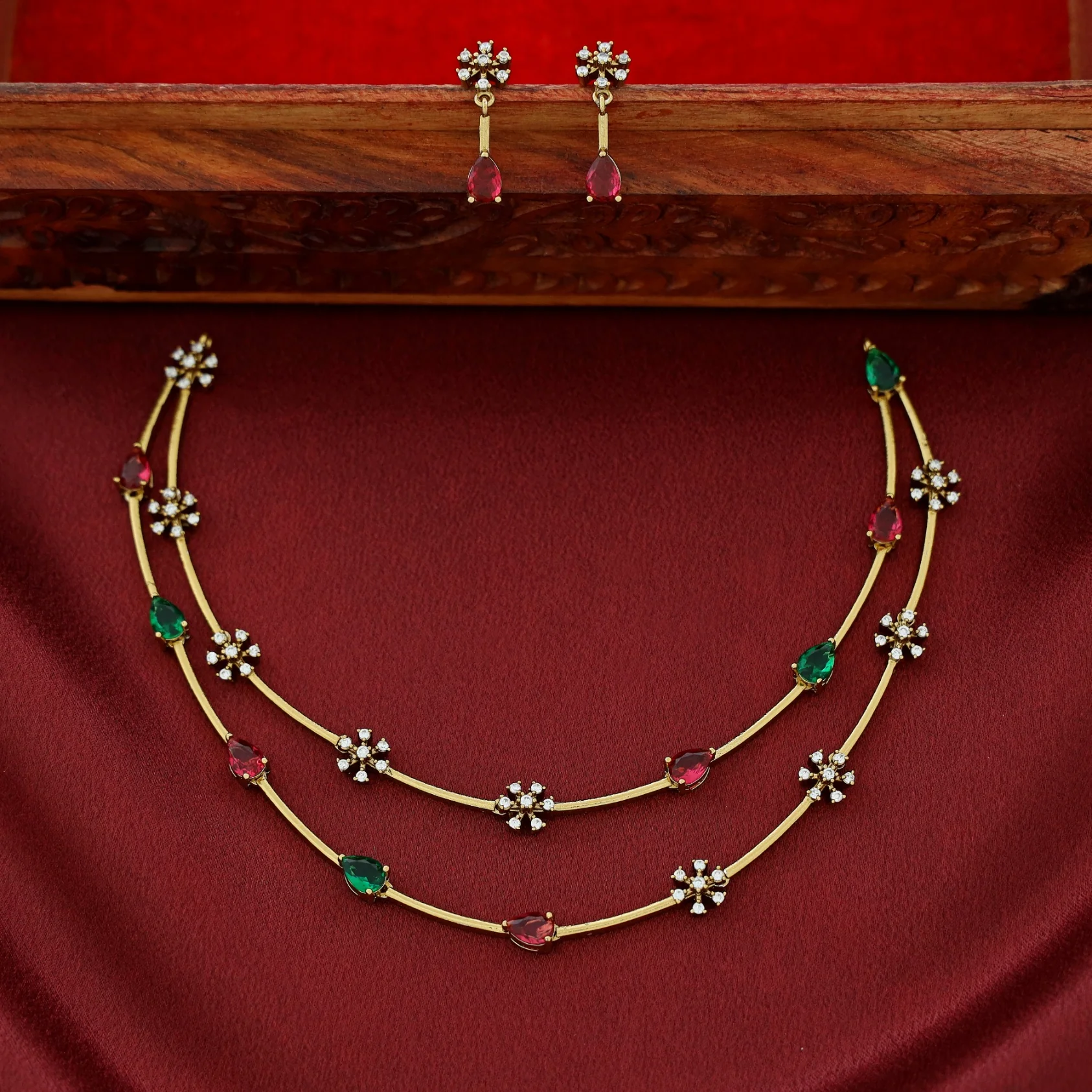 Sayali Half Glossy 2 Layer Stiff Neckpiece With Earring - Image 2