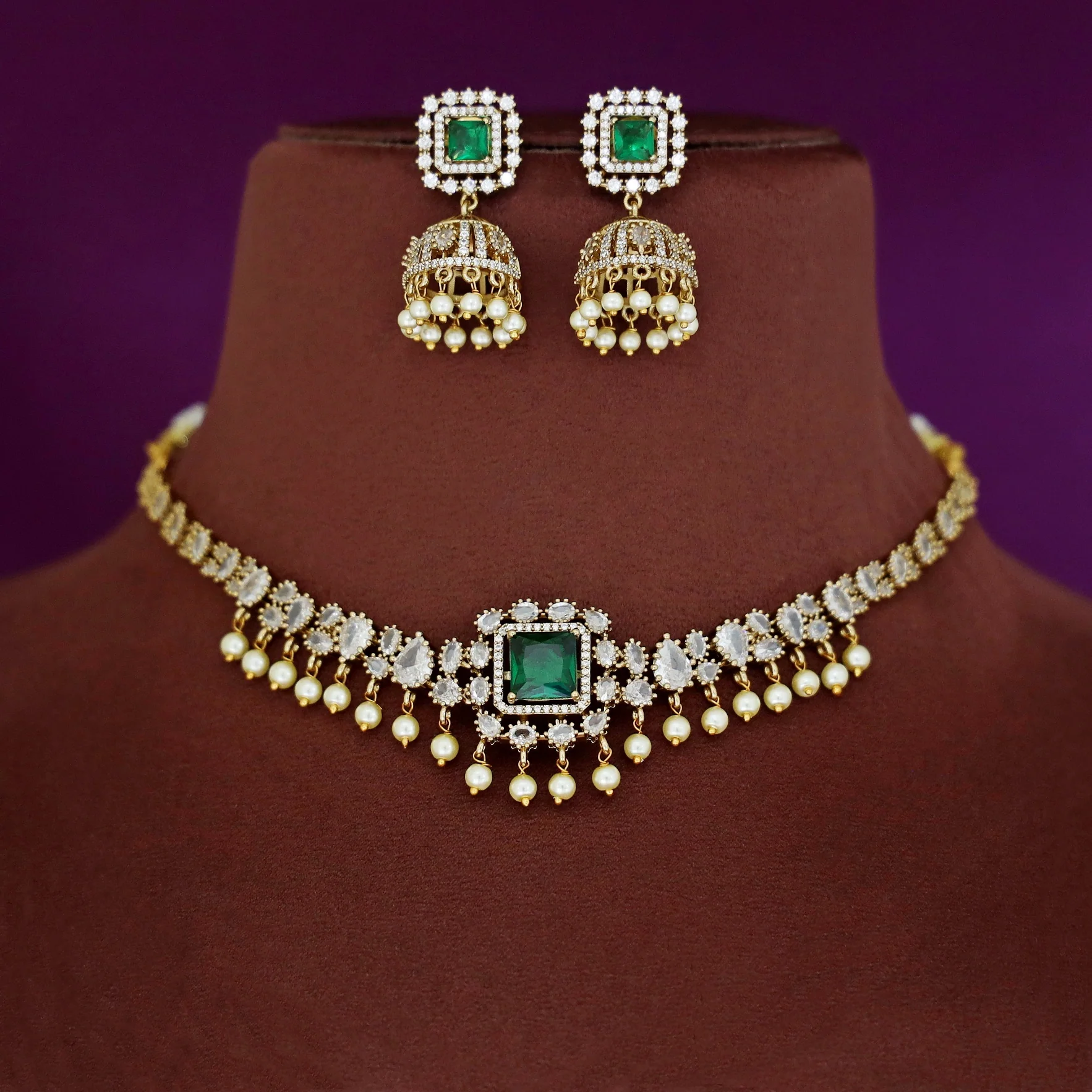 Sayara AD Stone Pearl Interchangeable Short Neckpiece With Earring - Image 2