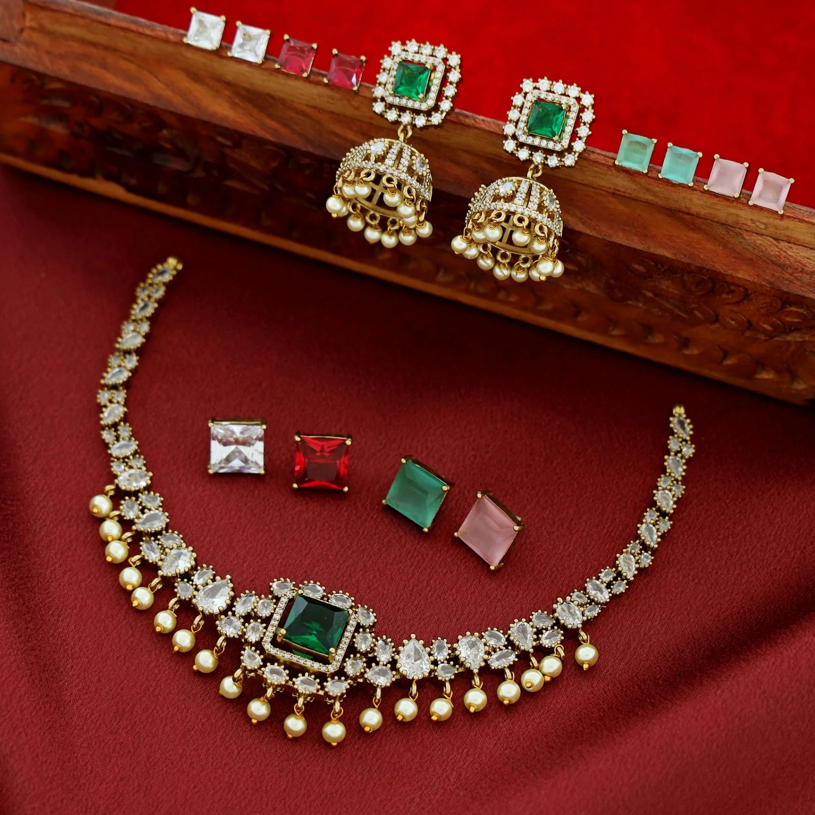Sayara AD Stone Pearl Interchangeable Short Neckpiece With Earring - Image 3