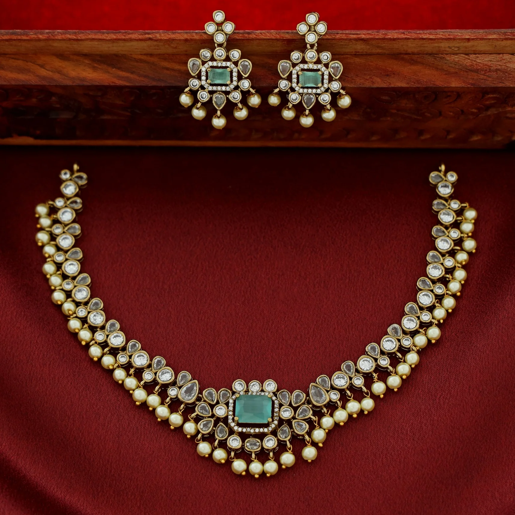 Sayara AD Stone Pearl Short Neckpiece With Earring - Image 4
